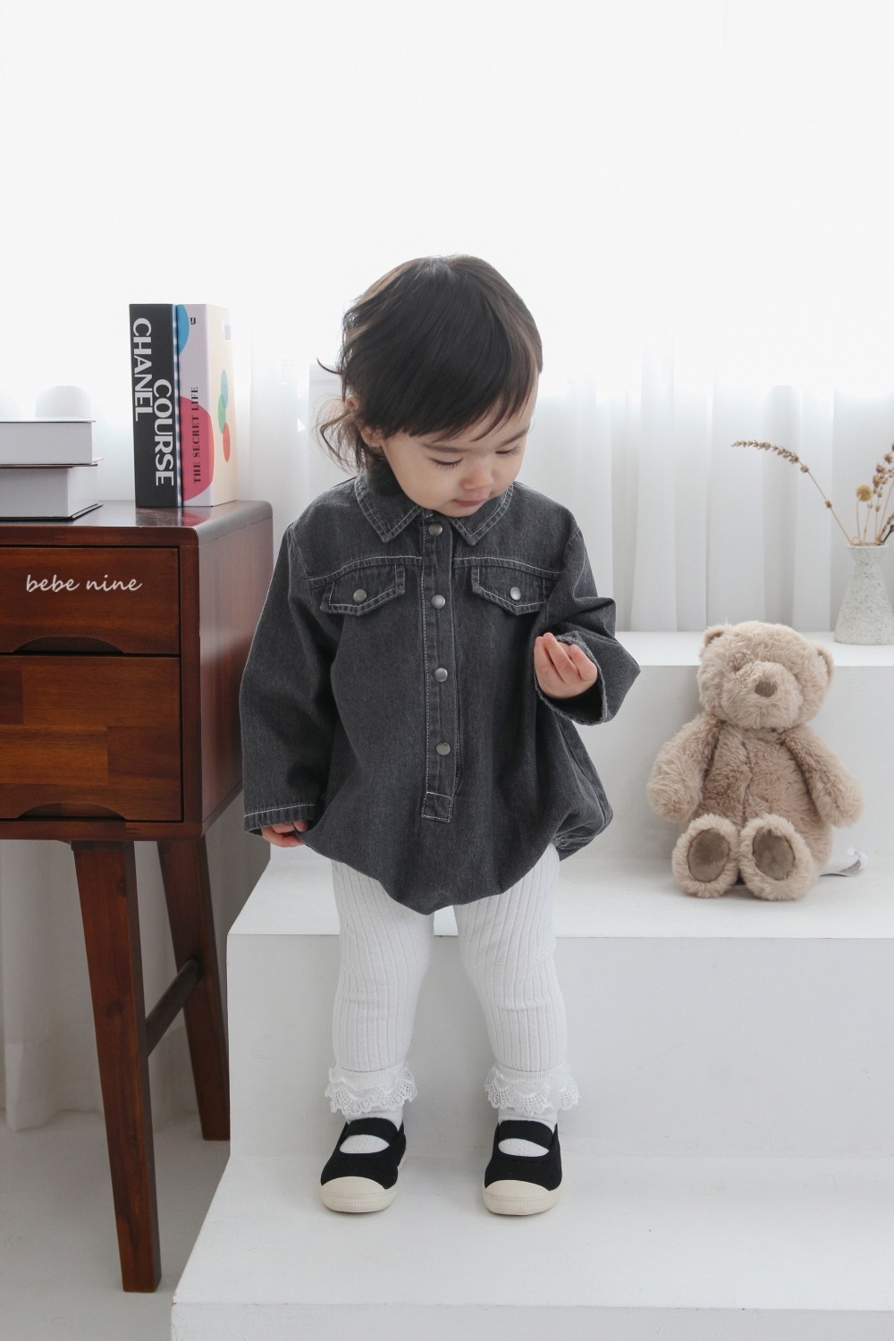 Bebe nine 牛仔襯衫包屁衣 / 2色