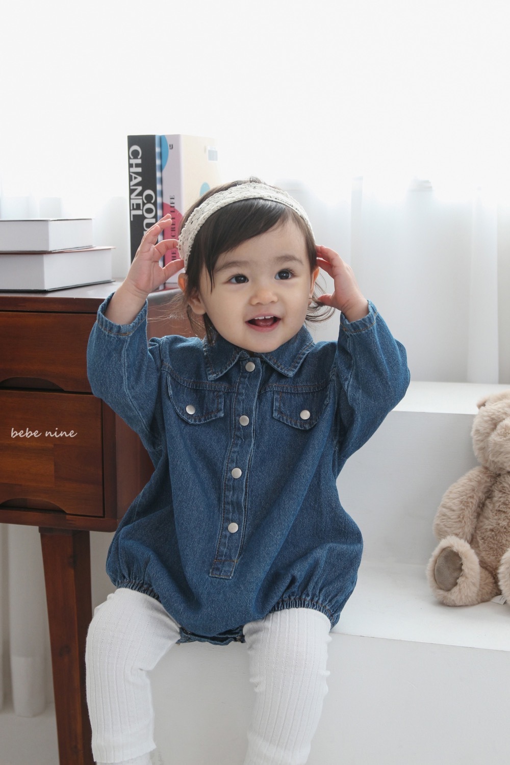 Bebe nine 牛仔襯衫包屁衣 / 2色