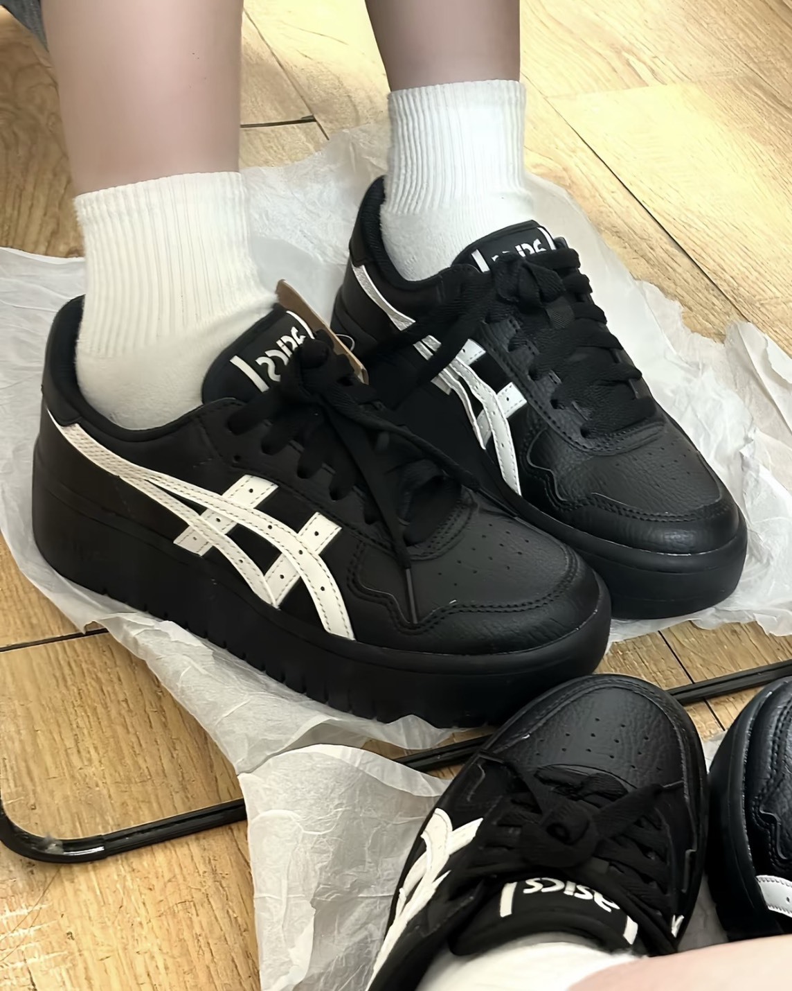 <長高5cm>Asics Japan S PF 亞瑟士 厚底 增高 皮革 板鞋 黑色