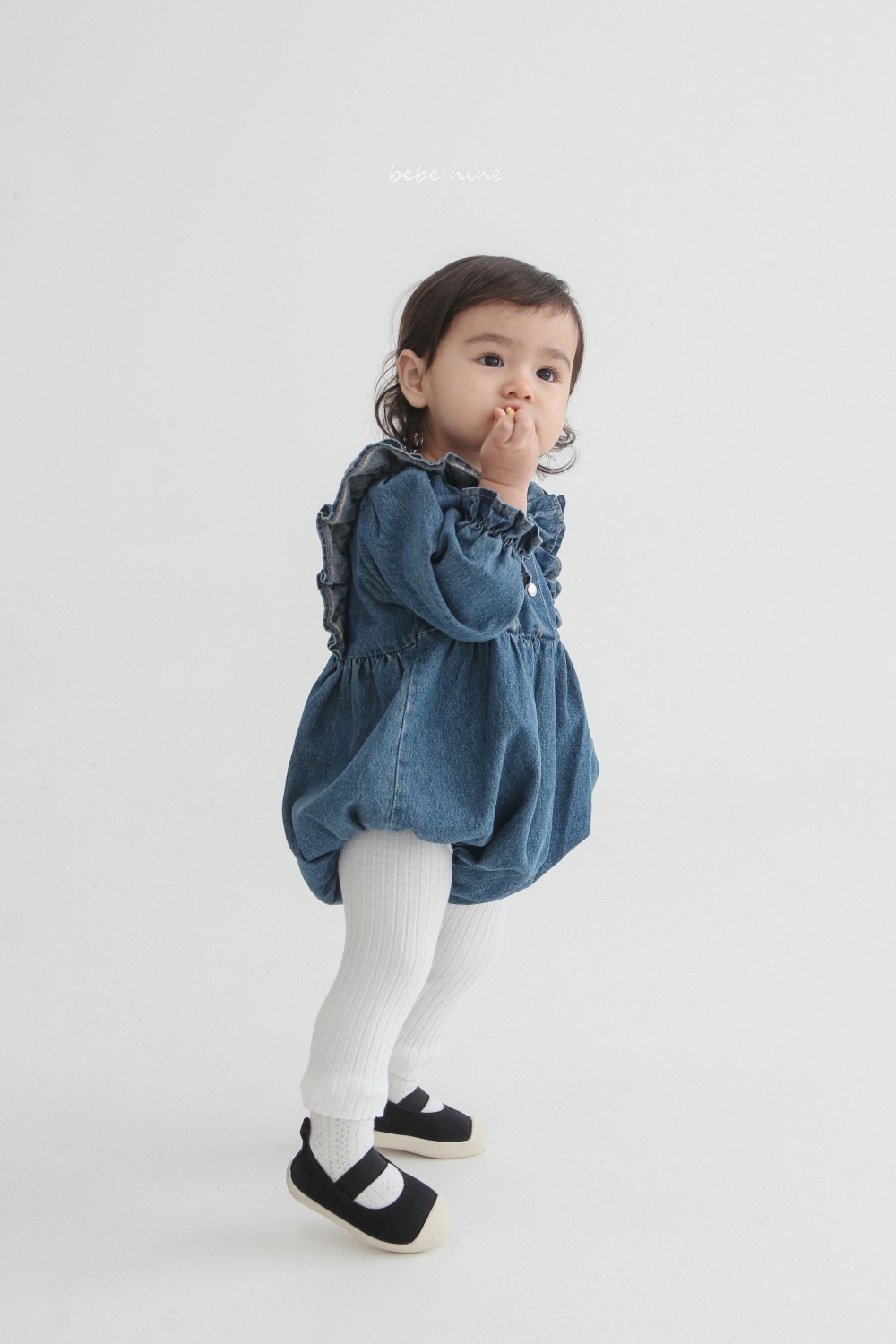Bebe nine 牛仔飛袖包屁衣 / 2色