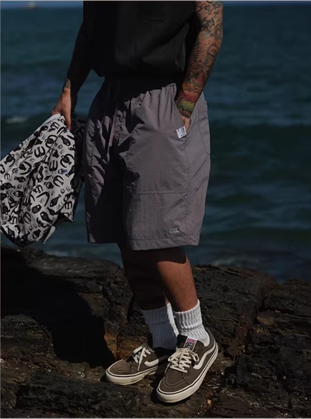 #現貨 UNBENT 夏季日系休閒 3M印花沙灘短褲 灰色