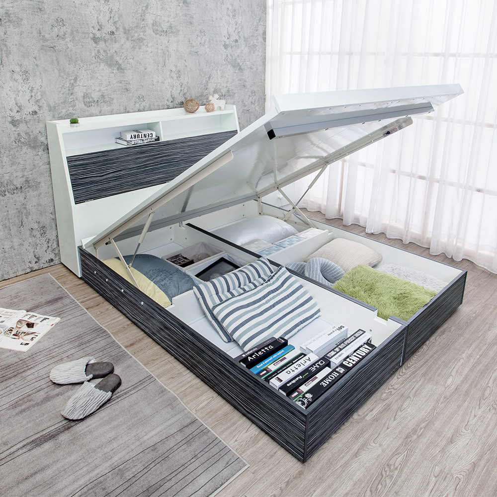 南亞塑鋼-5尺雙人尾掀收納型塑鋼床組-床頭箱+後掀床底