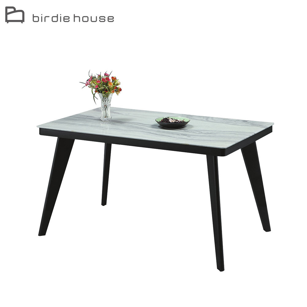 柏蒂家居-貝克斯工業風4.3尺仿石面玻璃餐桌