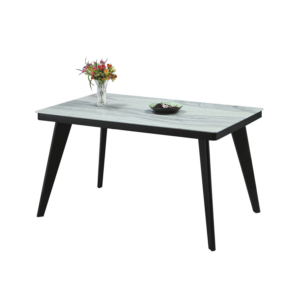 柏蒂家居-貝克斯工業風4.3尺仿石面玻璃餐桌