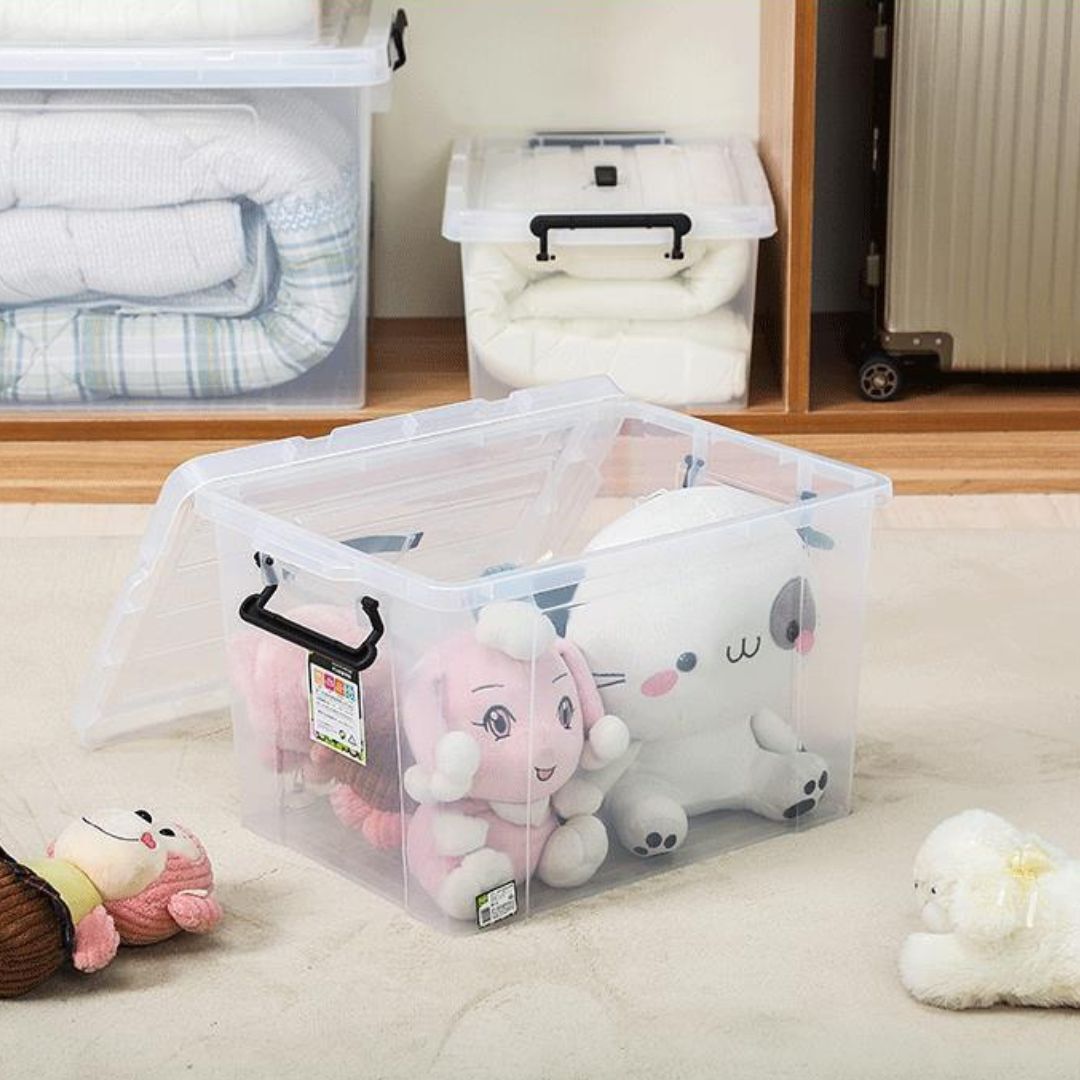 透明收納箱附蓋42×30×25 cm｜收納箱 整理箱 衣物收納箱 透明收納盒 塑膠收納箱 居家收納箱 堆疊收納【輕鬆購五金百貨】