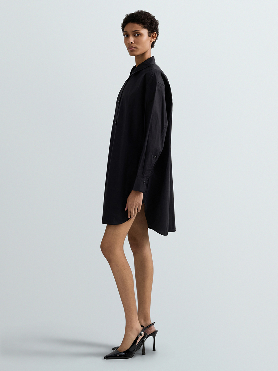 黑色長襬棉質襯衫式洋裝