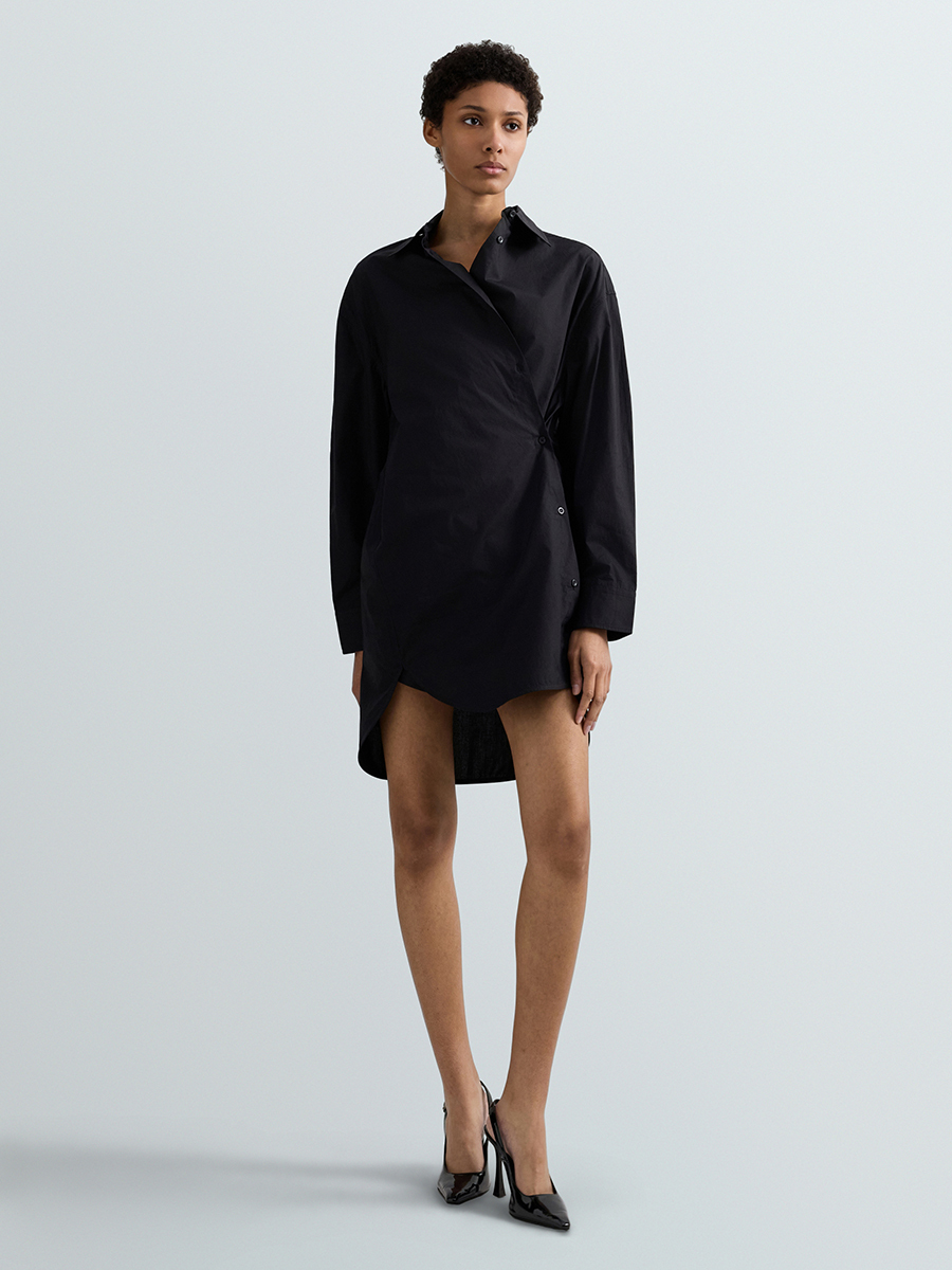 黑色長襬棉質襯衫式洋裝