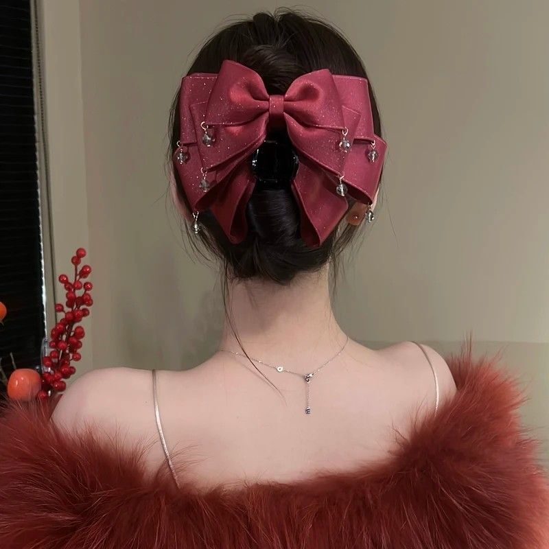 Crystal Tassel Layered Bow Hair Claw