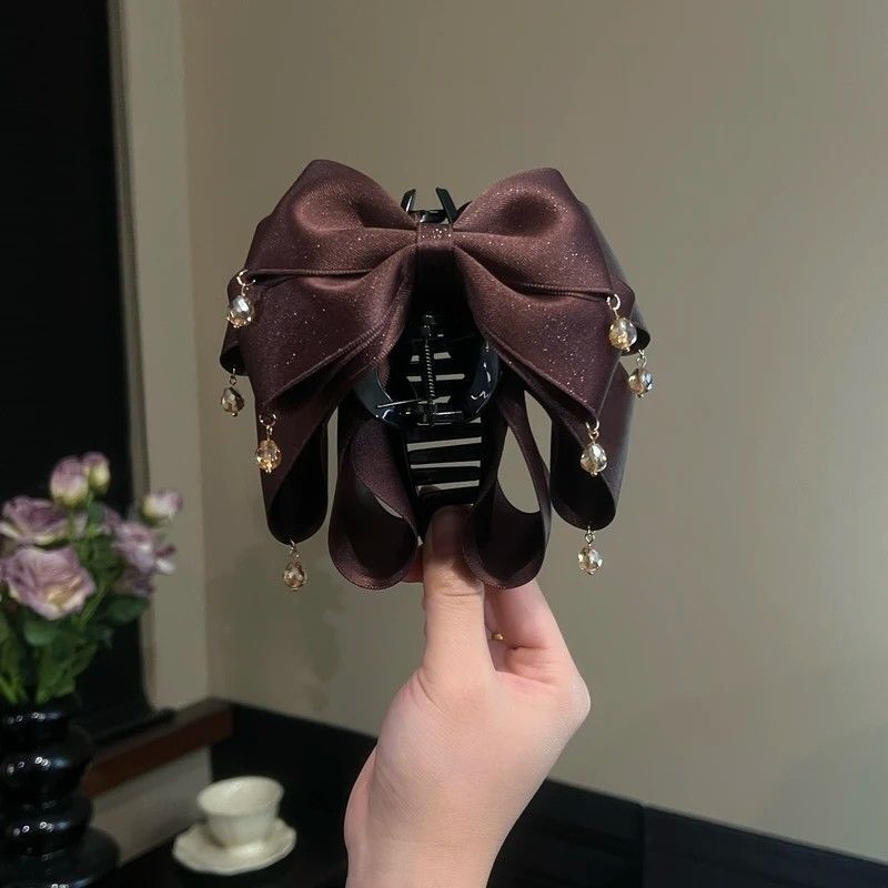 Crystal Tassel Layered Bow Hair Claw