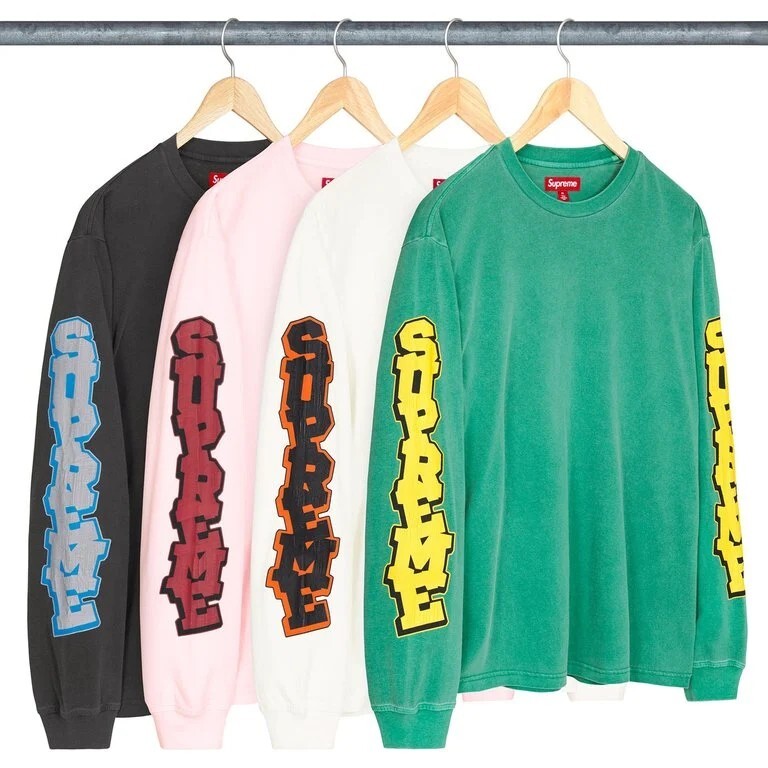 -(B4e04)-SUPREME CRACKED SLEEVE LONG-SLEEVE TOP 裂紋袖 長袖上衣 薄長 粉/黑/翠綠色-SS26KN14