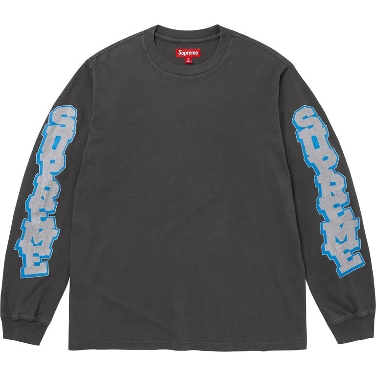 -(B4e04)-SUPREME CRACKED SLEEVE LONG-SLEEVE TOP 裂紋袖 長袖上衣 薄長 粉/黑/翠綠色-SS26KN14