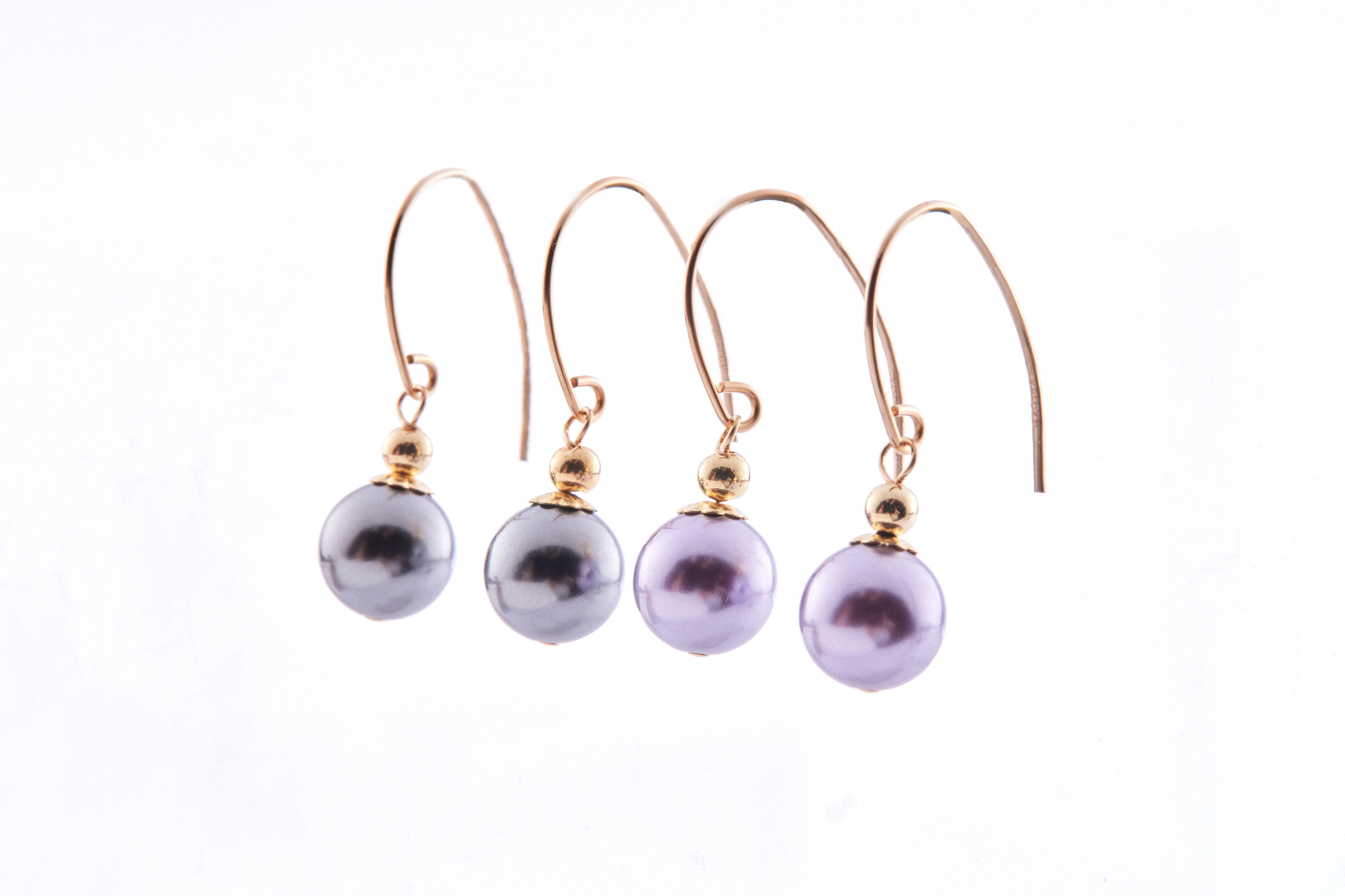 E2638 | 14kgf施家灰紫珍珠耳環