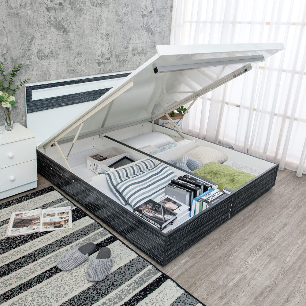 南亞塑鋼-5尺雙人尾掀收納型塑鋼床組-床頭片+後掀床底