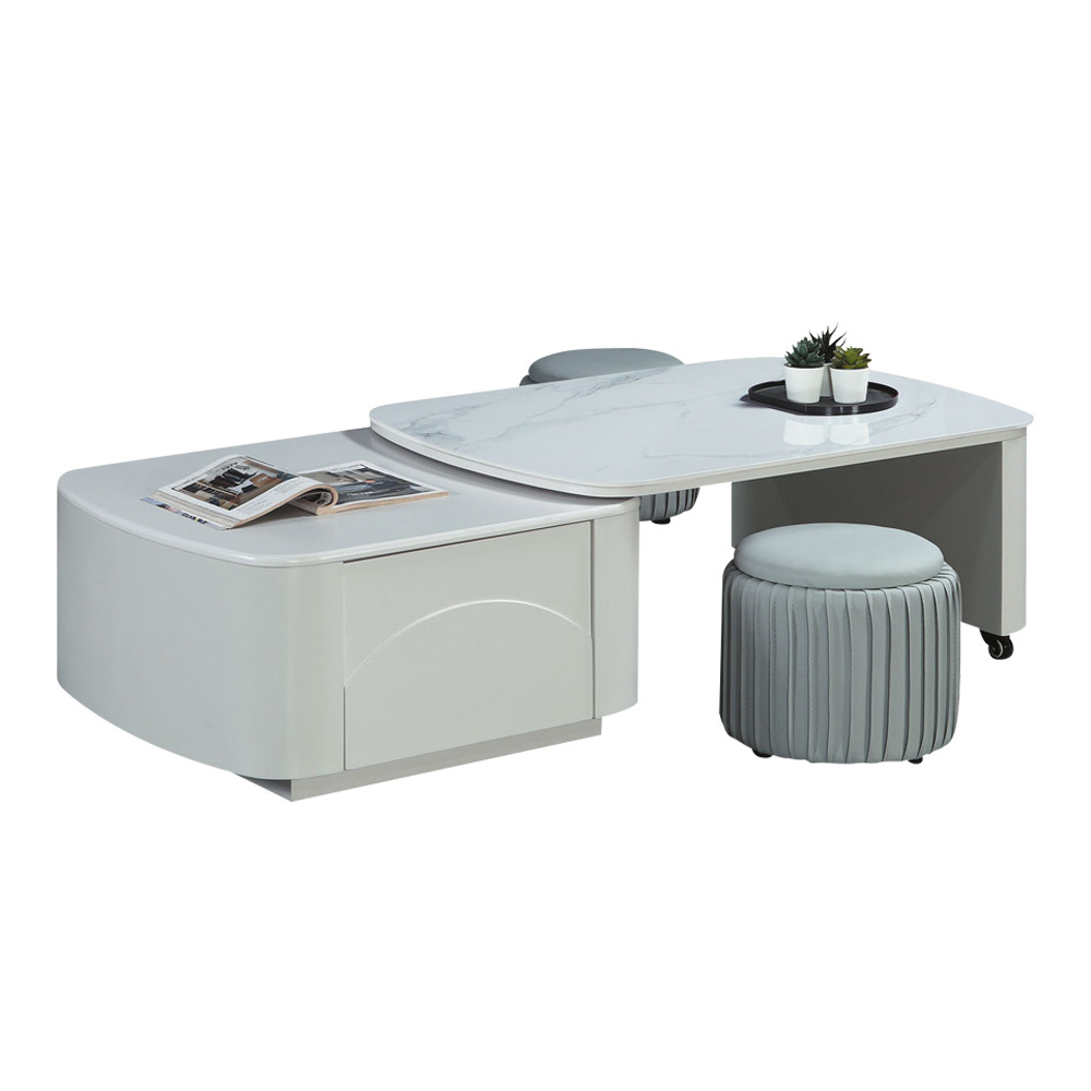 柏蒂家居-傑恩斯3尺一抽附輪伸縮岩板大茶几-附小椅凳二入(可伸縮90-142cm)