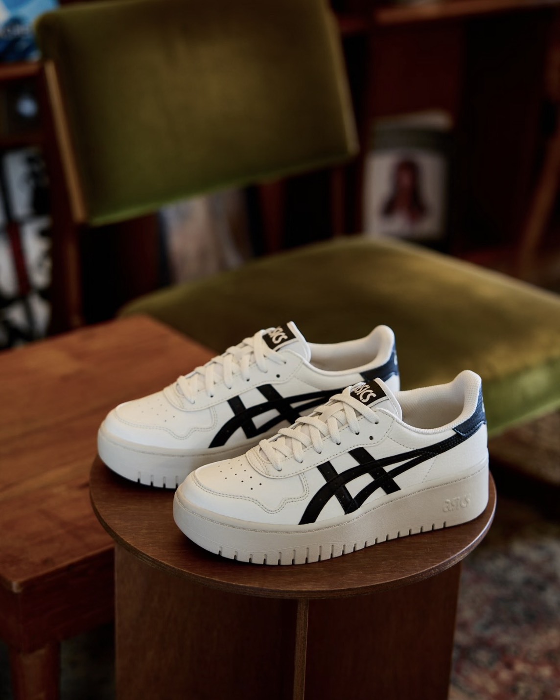 <長高5cm>Asics Japan S PF 亞瑟士 厚底 增高 皮革 板鞋 米白