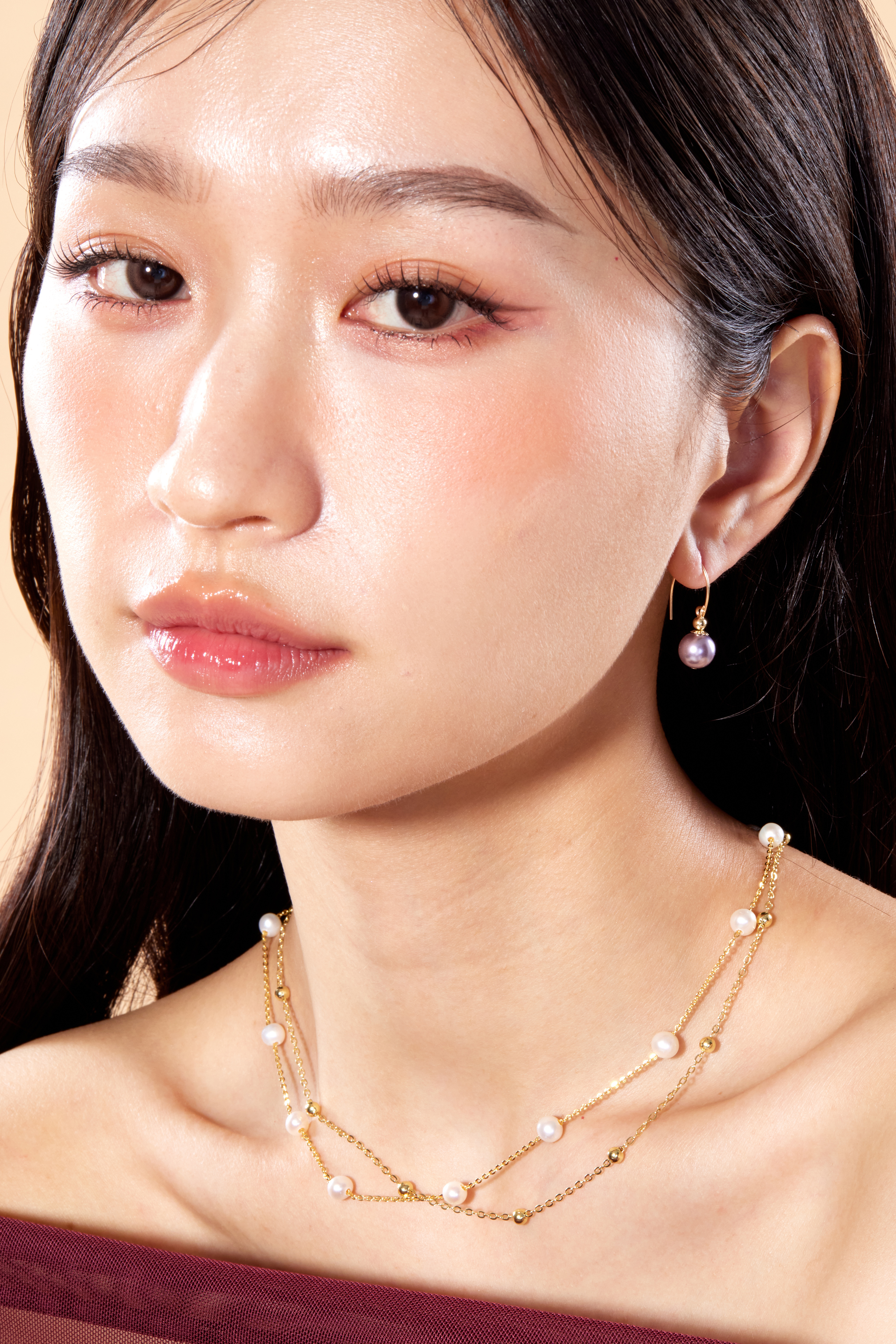 E2638 | 14kgf施家灰紫珍珠耳環