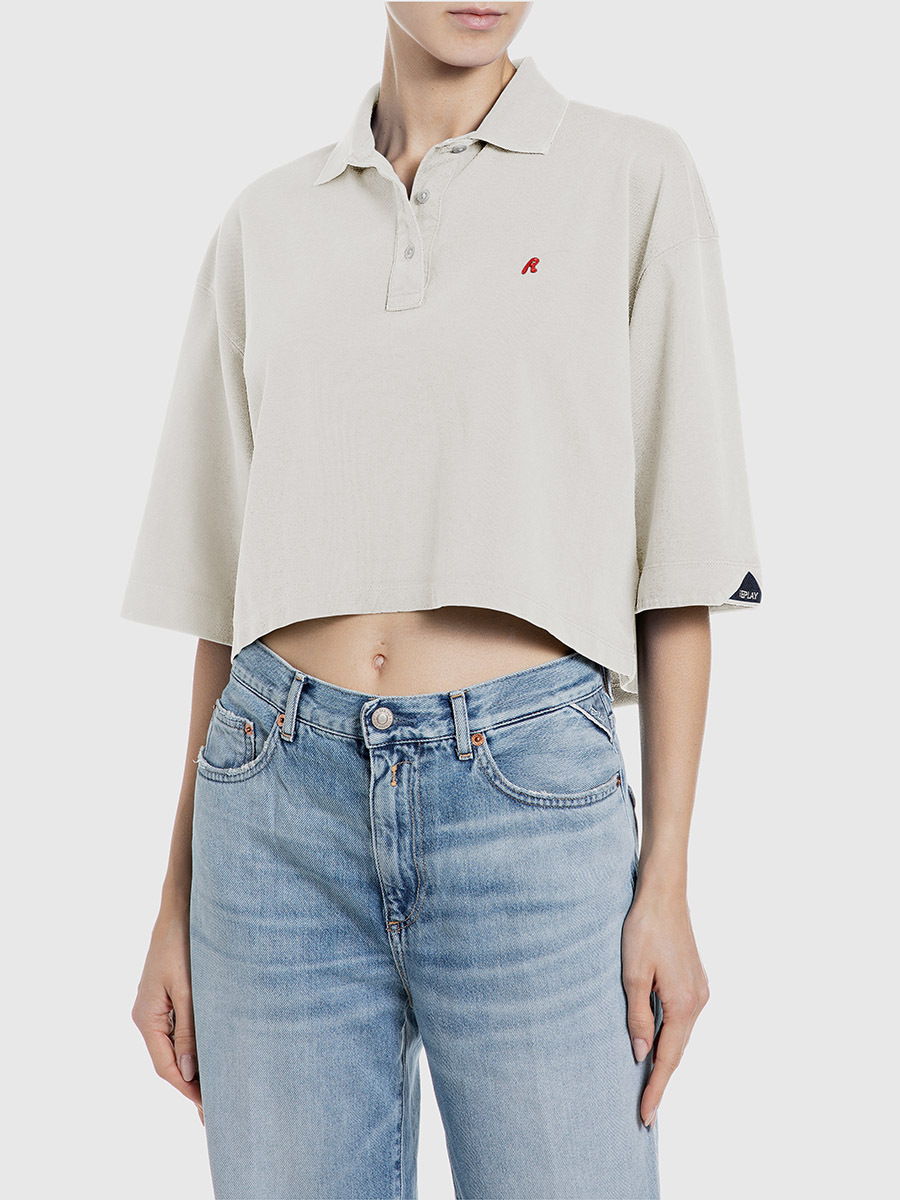 淺灰色短版棉質Polo衫