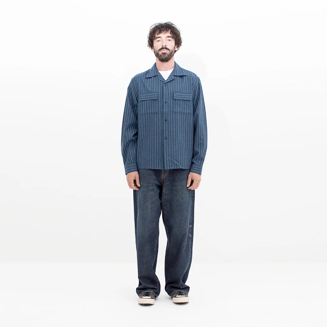 VISVIM KEESEY SHIRT STRIPE L/S - NAVY PRE ORDER ITEM (預訂中)