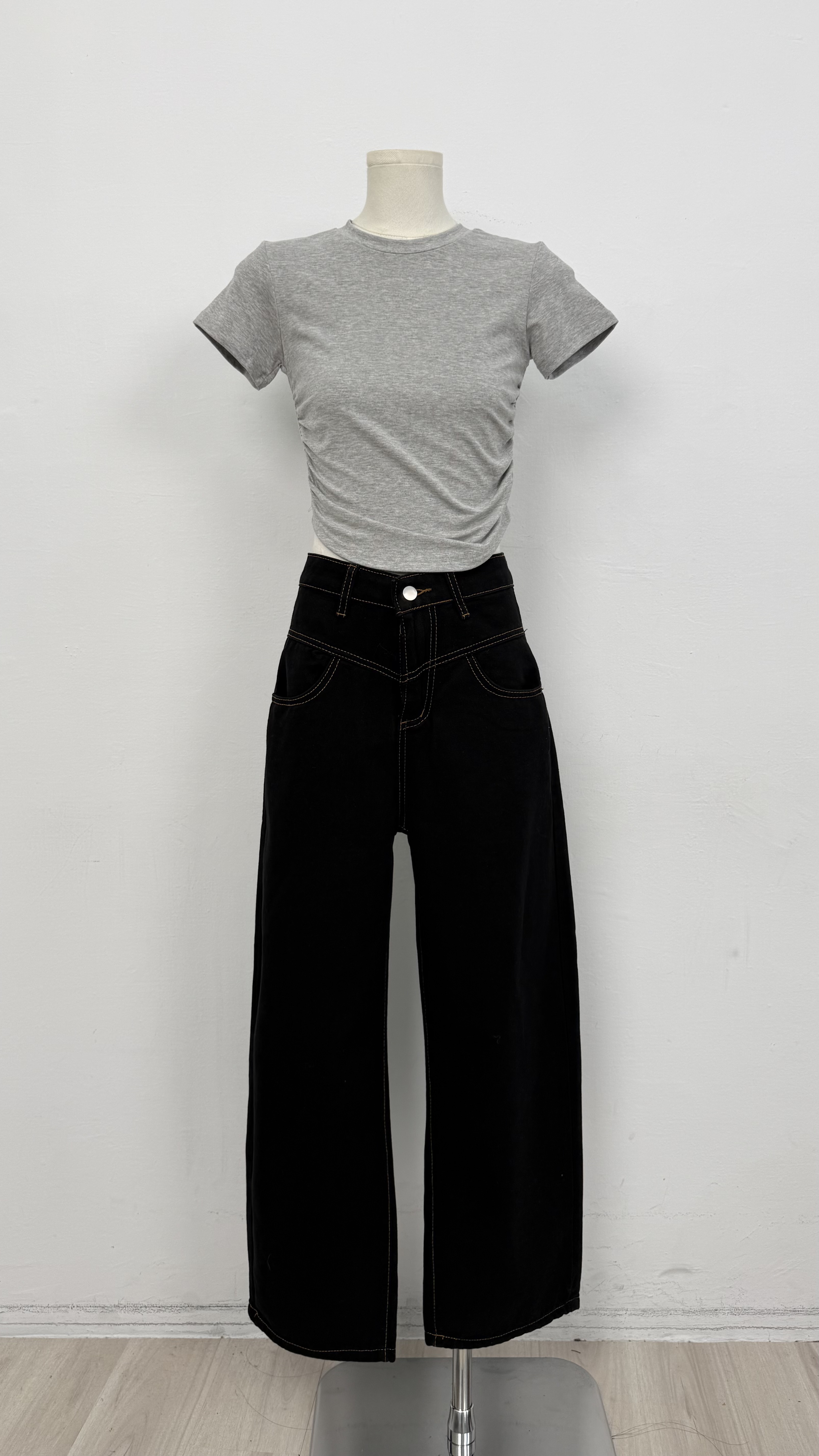 NEW油漆感星星黑色闊腿褲