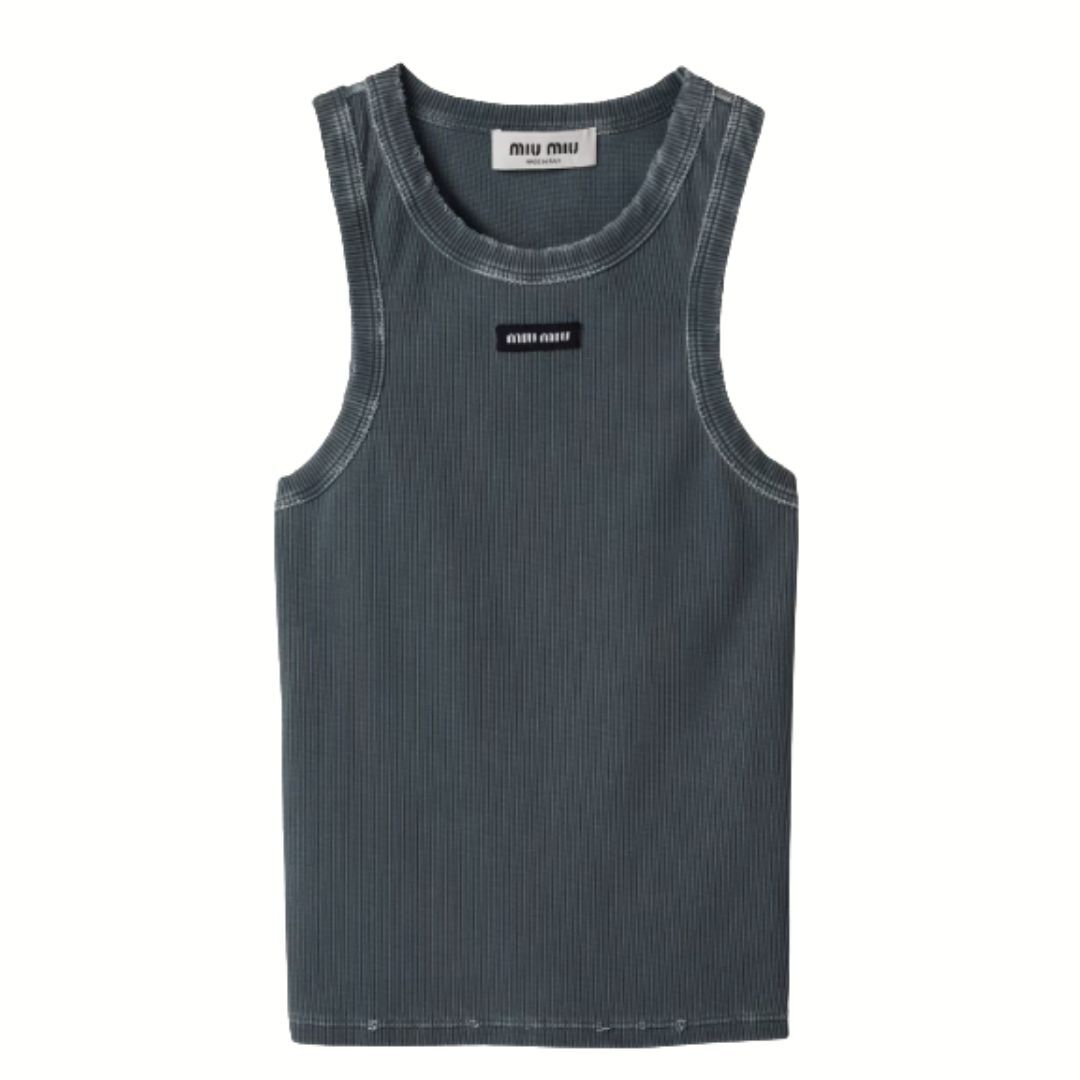 1DA0313-017 [MIU MIU] Grey Ribbed Knit Tank Top #MJT69615NM/F0031 (BR)