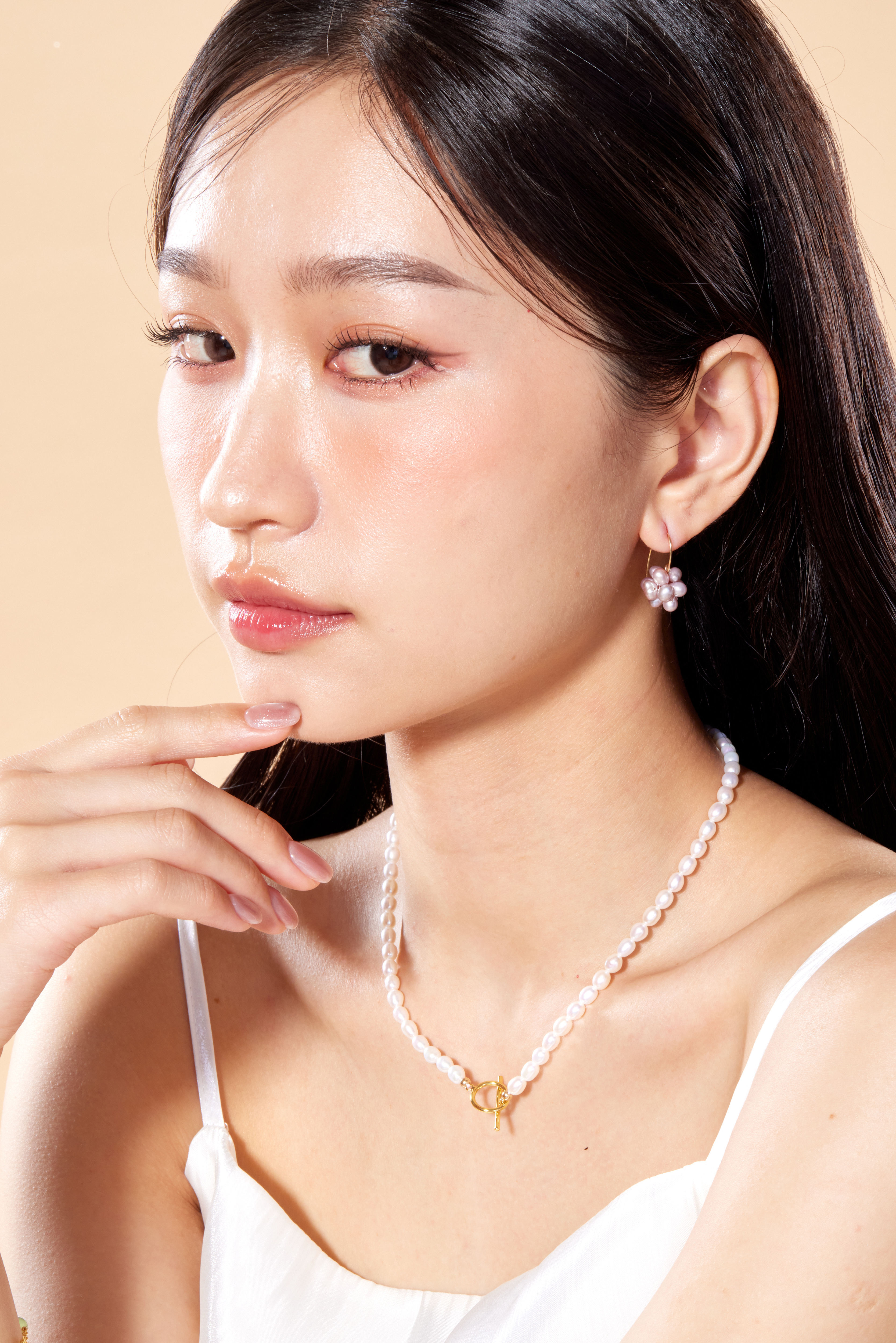 E2648 | 14kgf粉紫珍珠爆米花耳環