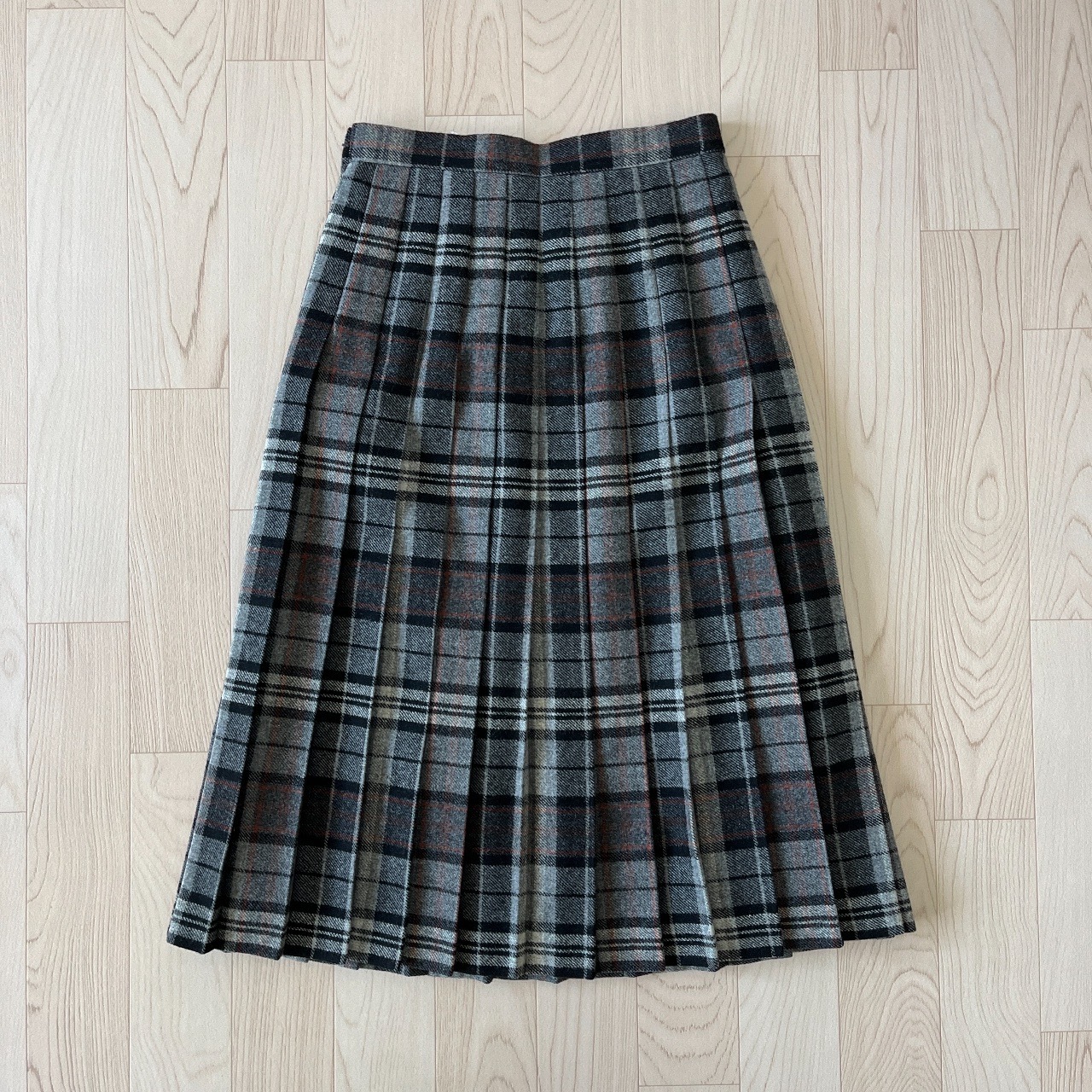 JANE MORE灰色羊毛格紋百摺裙