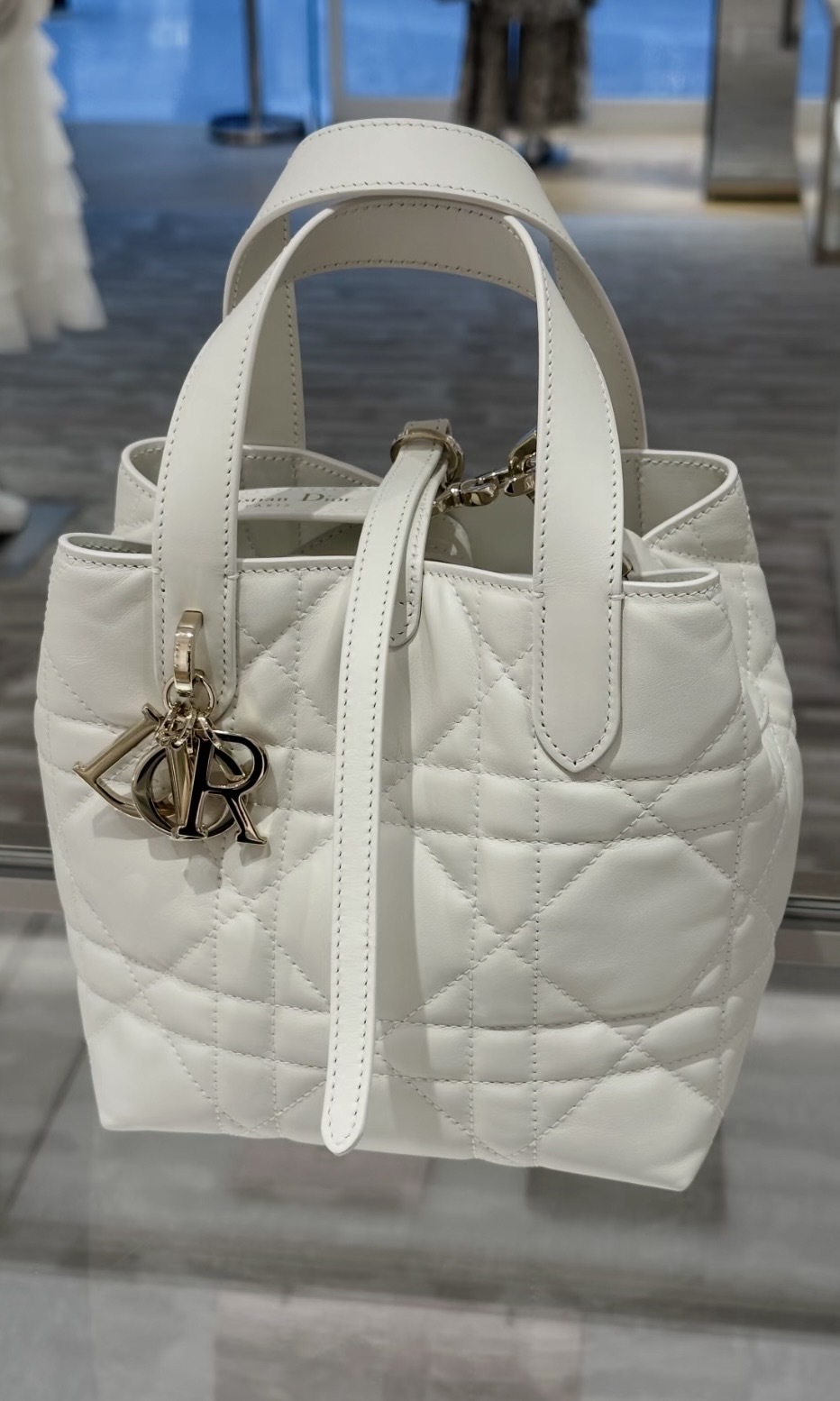 Dior Toujours藤格紋圖案手提包 小號 白色