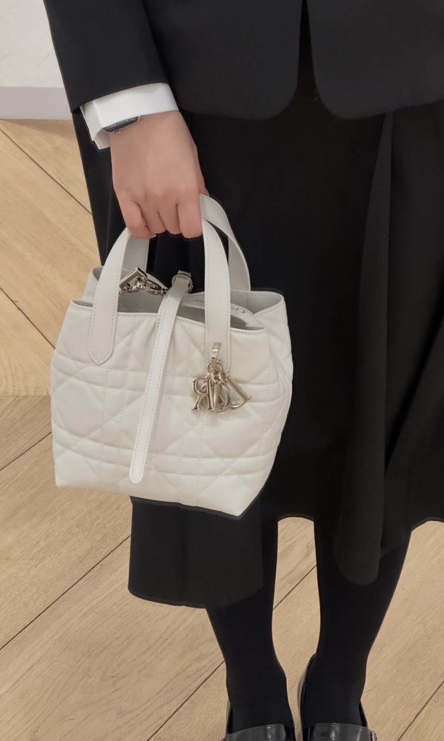 Dior Toujours藤格紋圖案手提包 小號 白色