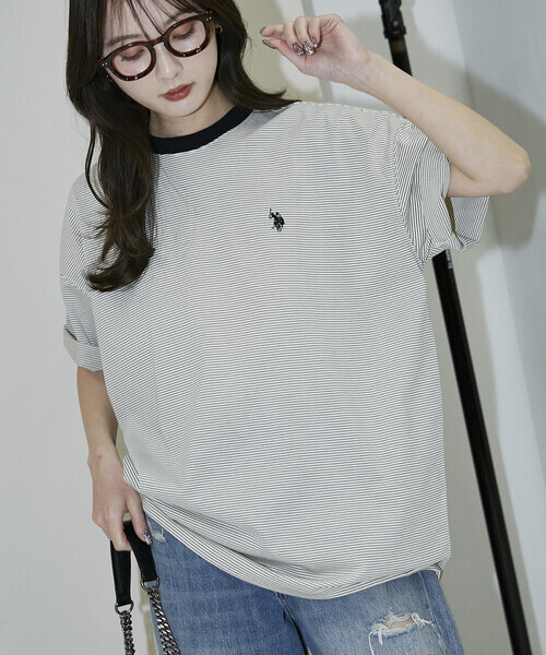 日本🇯🇵連線 U.S. POLO ASSN. × PUBLUX 細線條刺繡寬鬆短袖T恤 男女可穿 基本款 短袖 休閒 簡約風 寬鬆 落肩 4色(任買兩件711免運)/預購