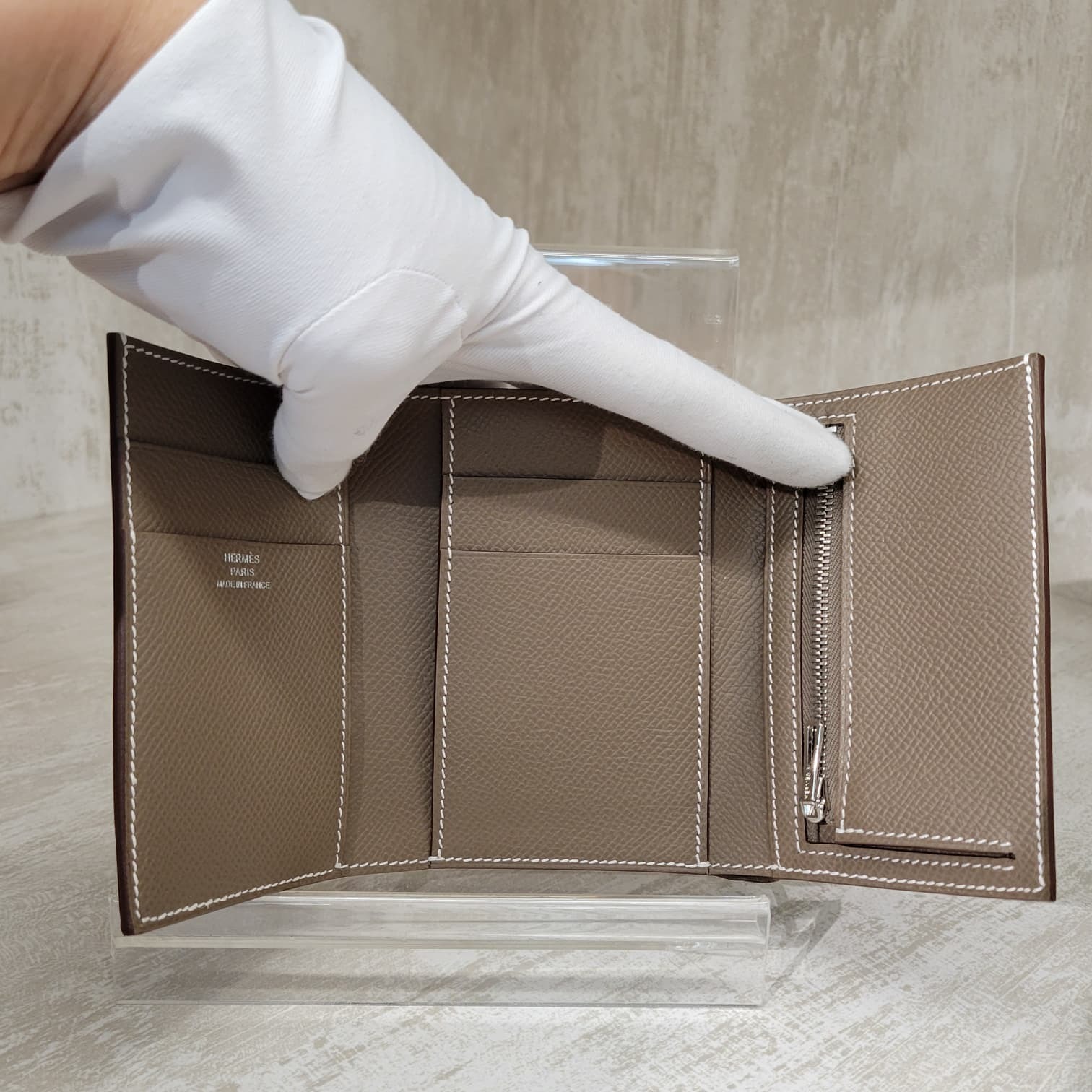 Hermes Bearn combine compact WALLET Etoupe CK 大象灰 銀扣 espom