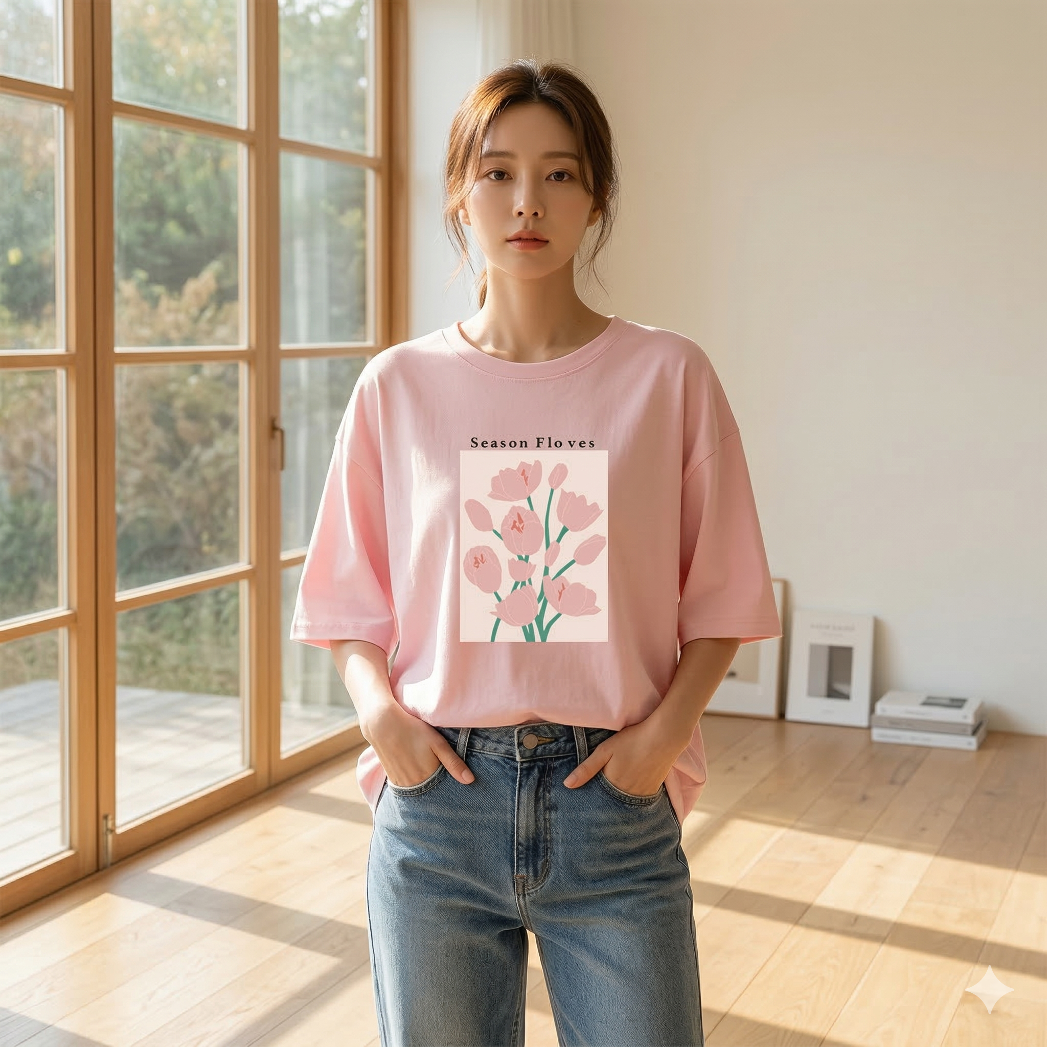 【ASister 小姊姊】AS0155#純棉上衣☆*粉紅花*中長版短袖T恤(10色 S-3XL)