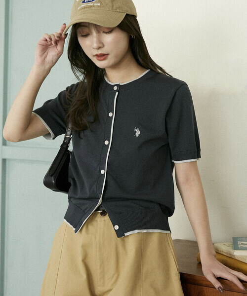 日本🇯🇵連線 U.S. POLO ASSN. × PUBLUX 刺繡排釦設計假兩件針織衫 開襟衫 短袖 休閒 學院風 排扣 針織衫 4色(任買兩件711免運)/預購
