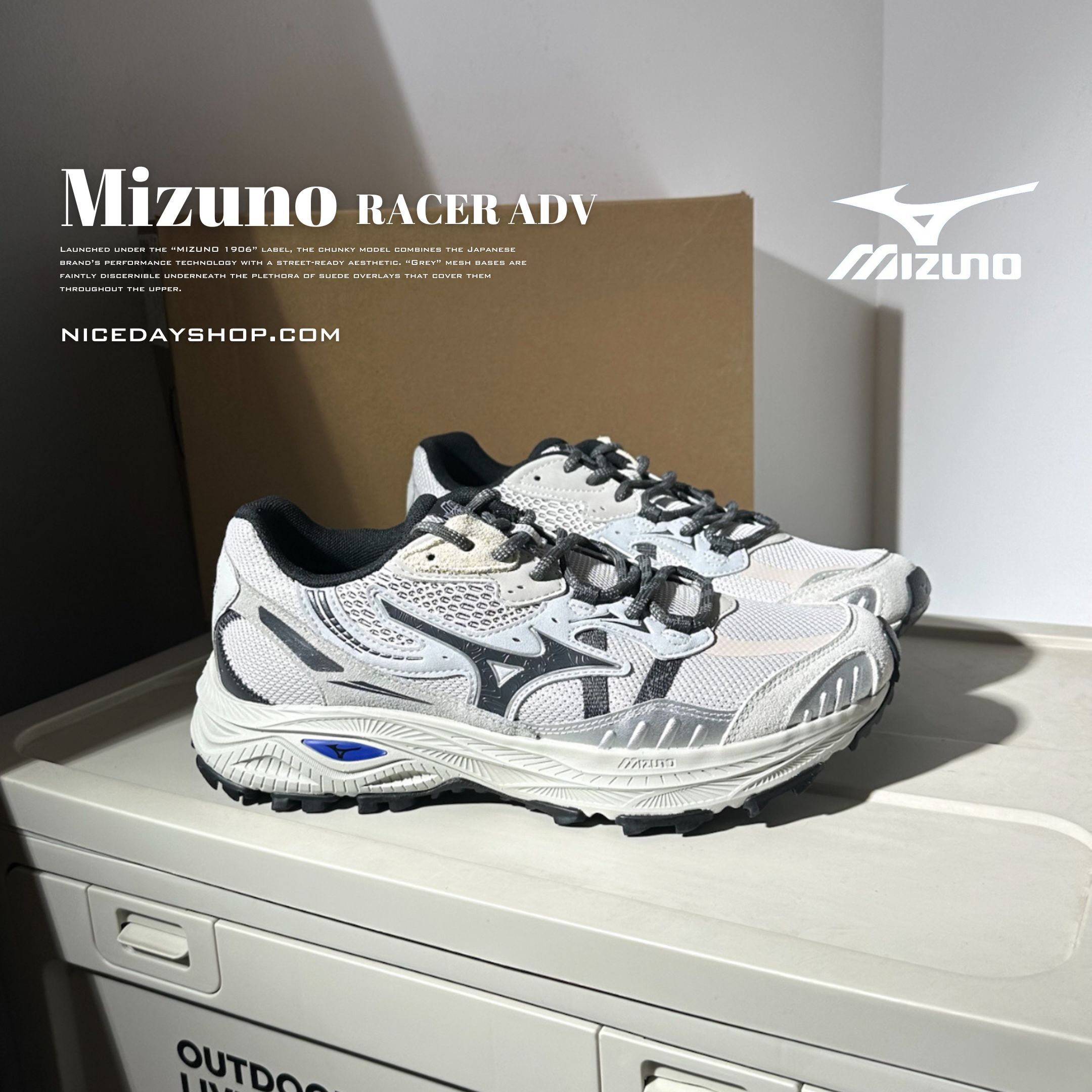 NICEDAY 代購 Mizuno Racer ADV 灰 輕灰 淡灰 灰白 山系 機能 慢跑 D1GH241222