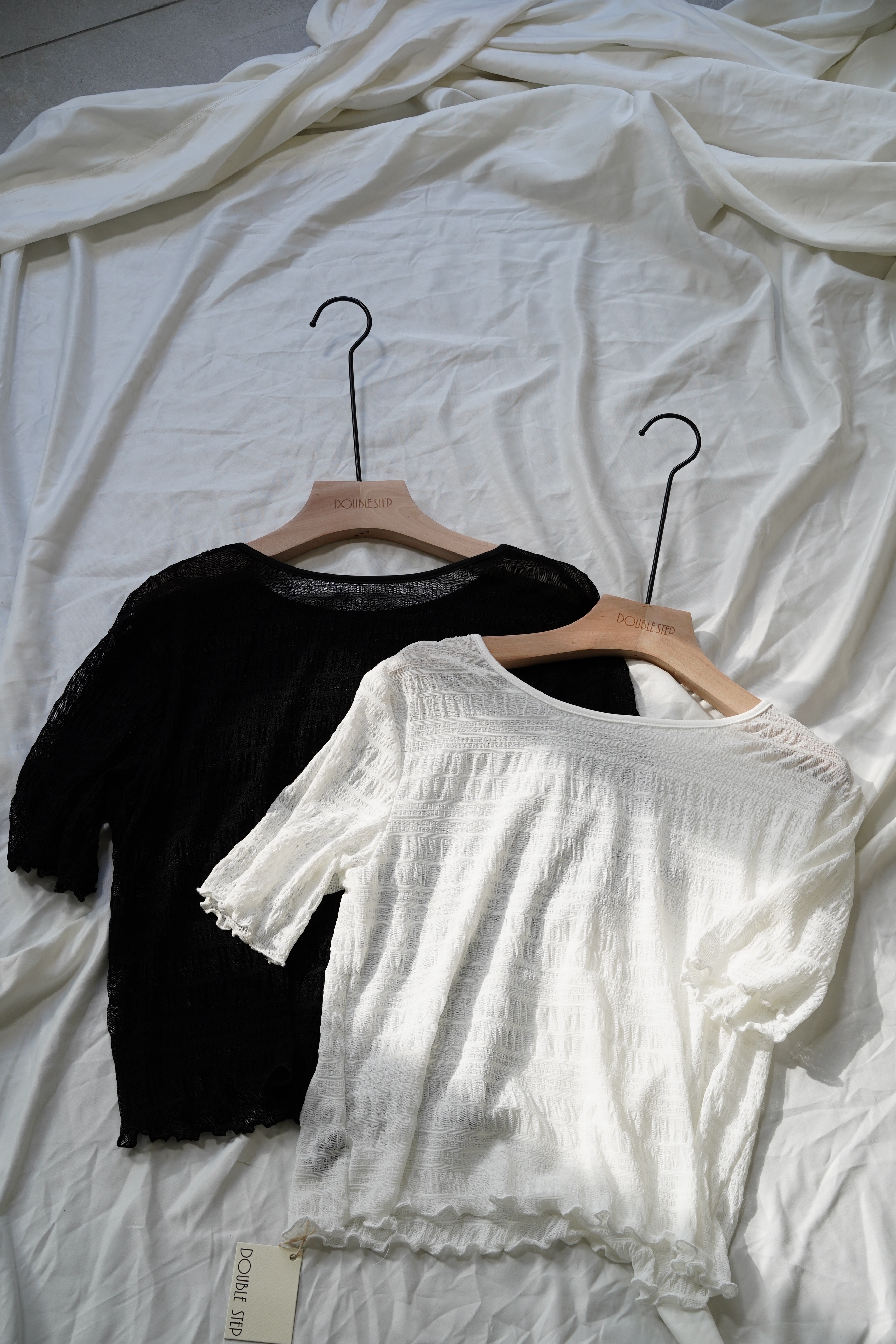 2way~高底領可選泡泡橫紋紗網上衣 - BL61919