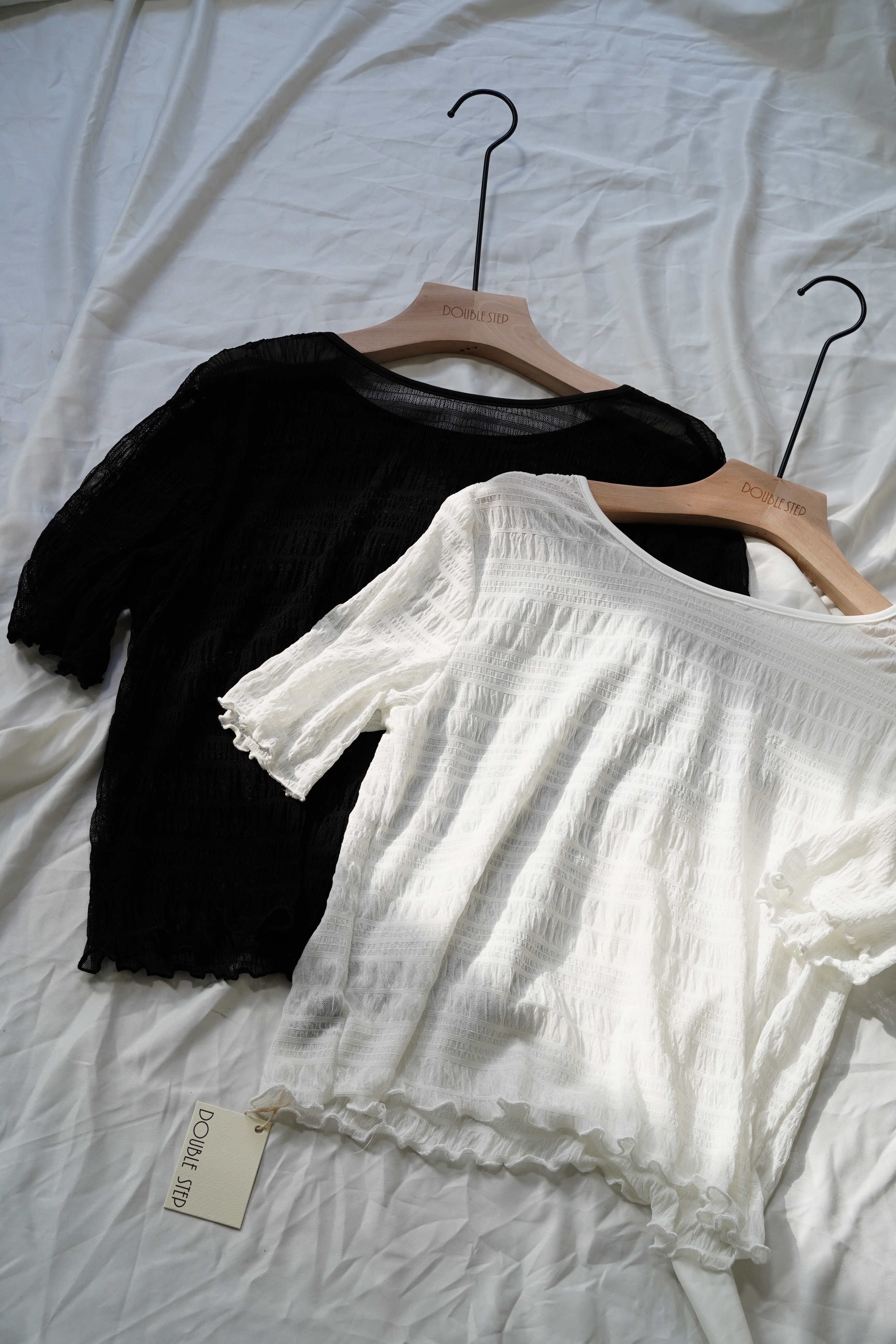 2way~高底領可選泡泡橫紋紗網上衣 - BL61919