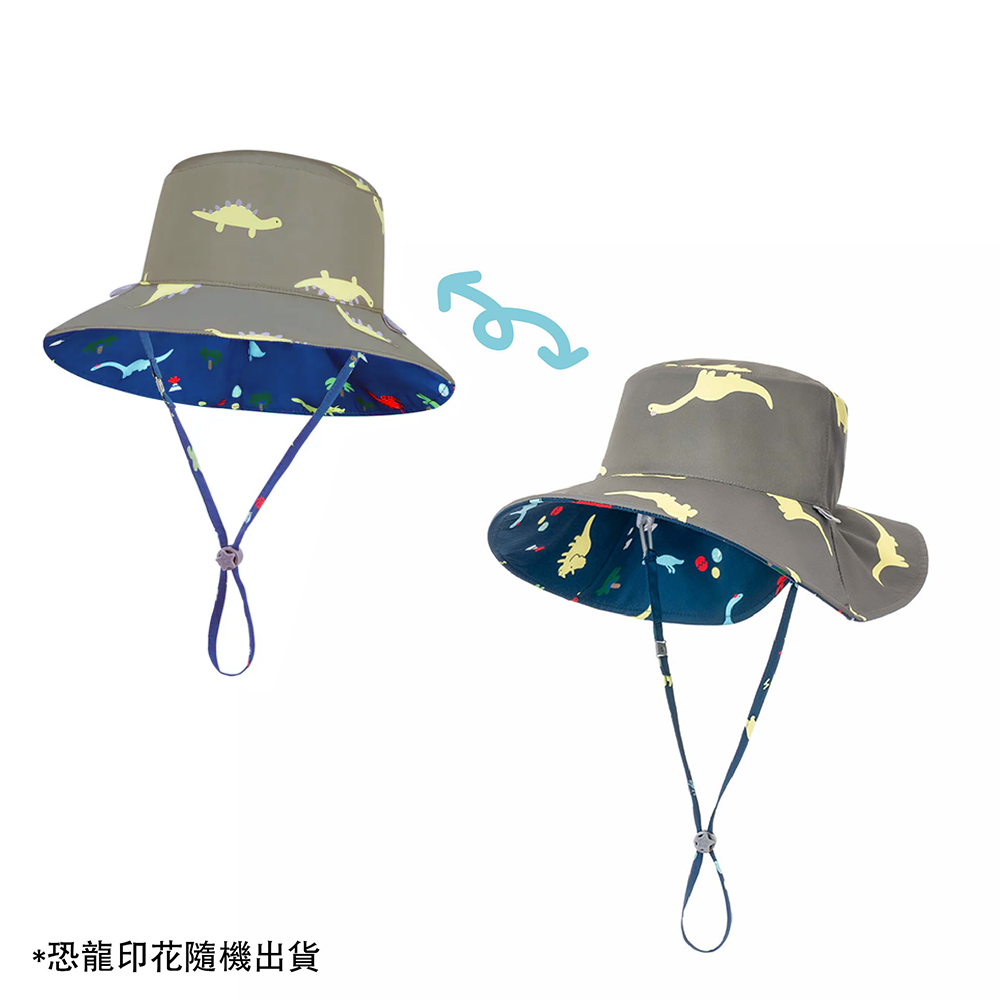 【Brille Brille】UPF50+ 物理防曬 鬆緊版 涼感雙面 | 兒童防曬帽 - 恐龍冒險島