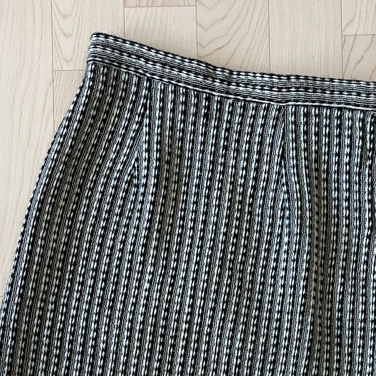 黑拼灰色條紋羊毛半裙