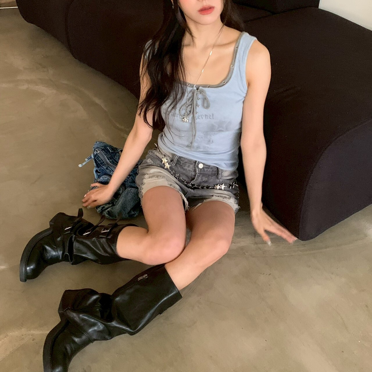 ISA_亞裔氛圍get! 假二件綁帶小馬甲背心_63008