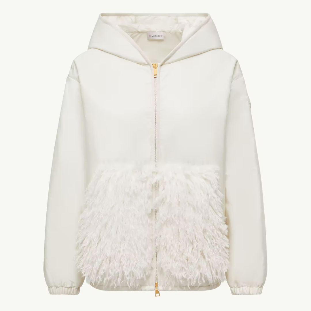 1DA0313-011 [MONCLER] Teddy-Trimmed Padded Zip-Up Hoodie White #K20932F00027539ZD/04A (BR)