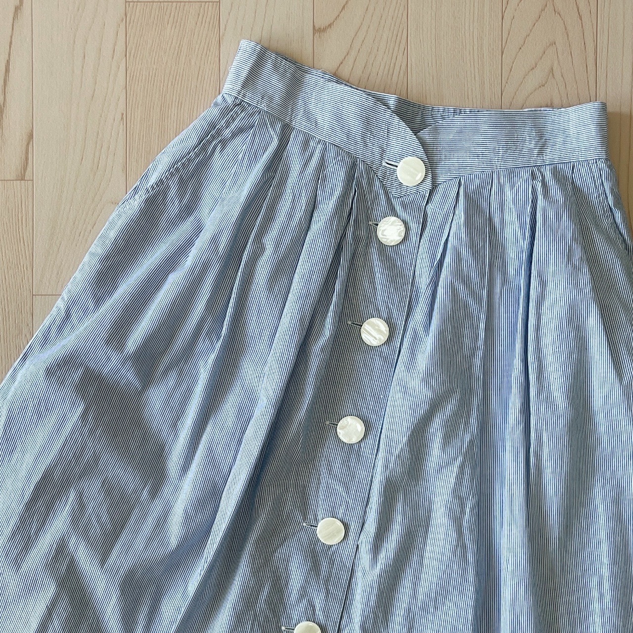 藍白色綿質條紋古著半裙