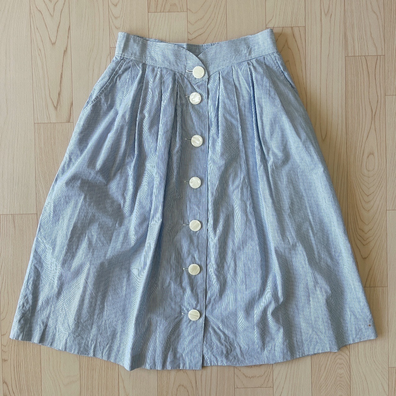 藍白色綿質條紋古著半裙