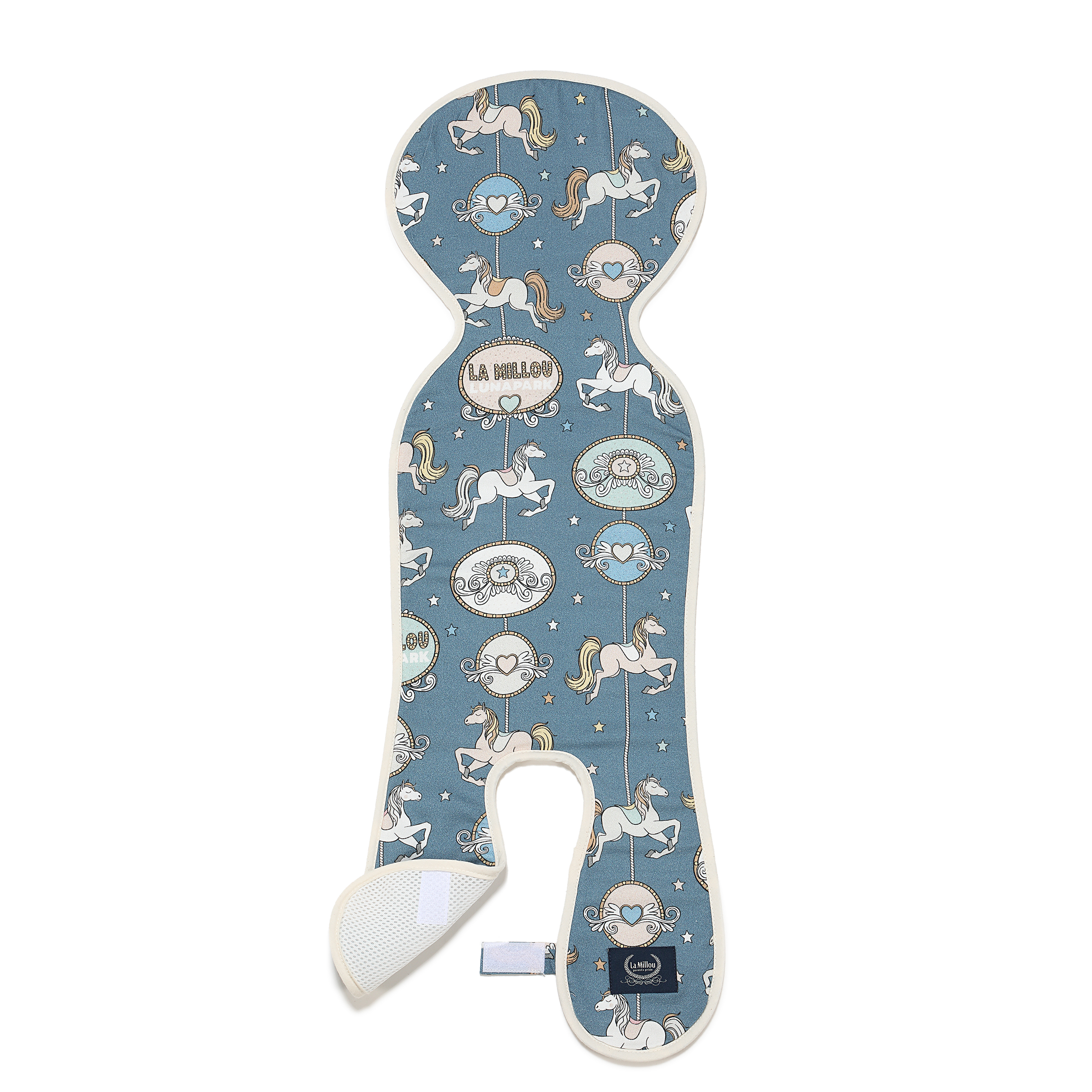 La Millou波蘭 竹纖涼感網格汽座坐墊｜旋轉小木馬(藍底)