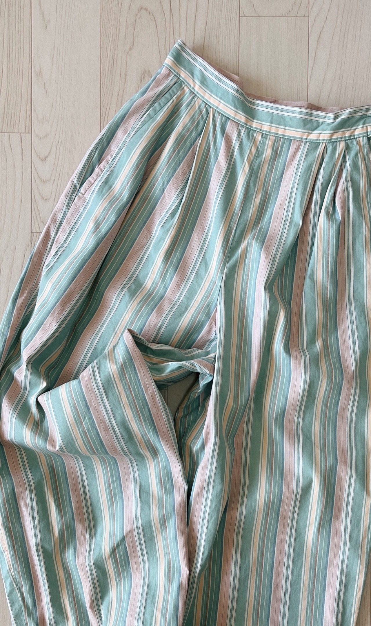 粉色系綿質條紋長褲