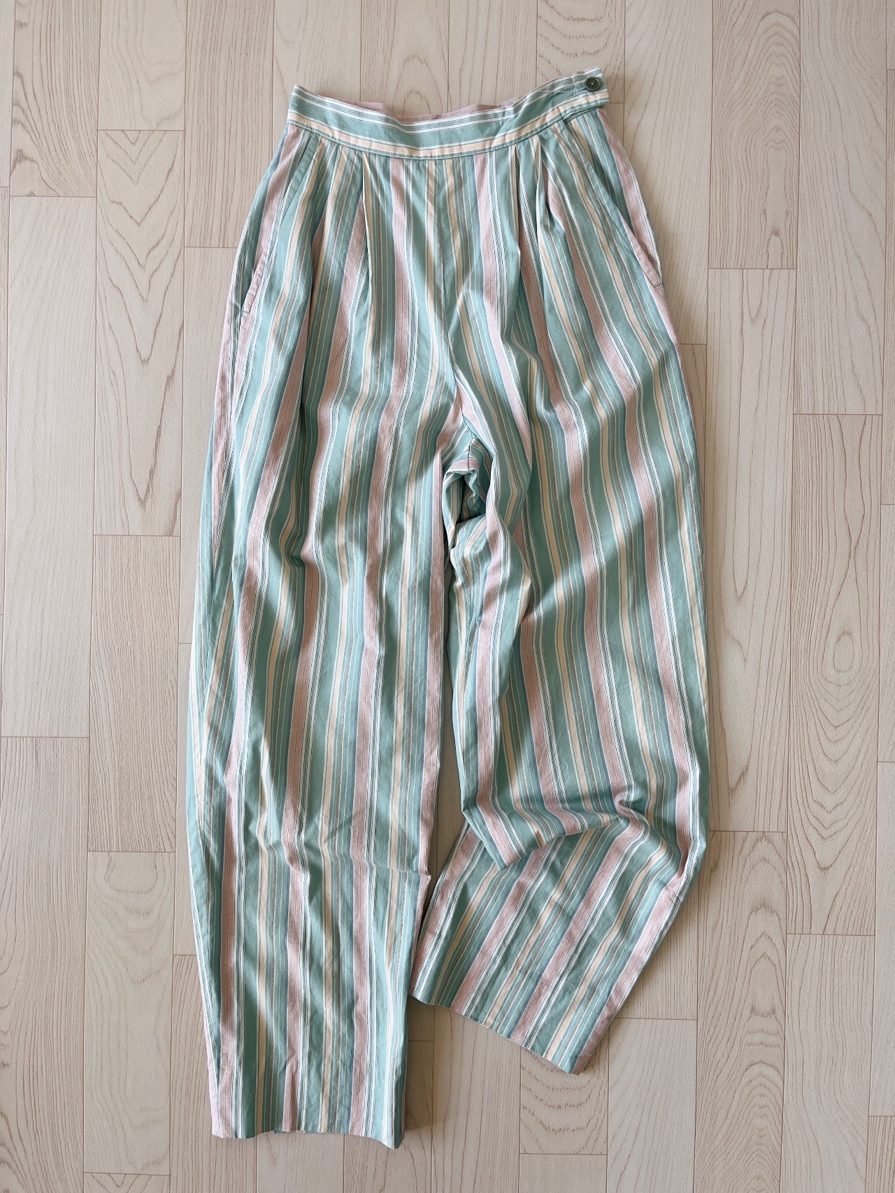 粉色系綿質條紋長褲