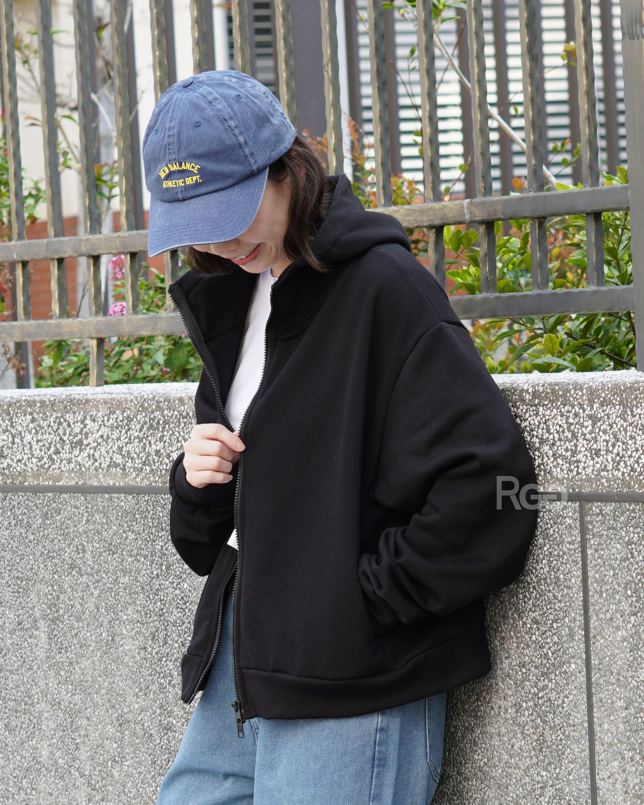 #11345 立領雙拉鍊連帽外套