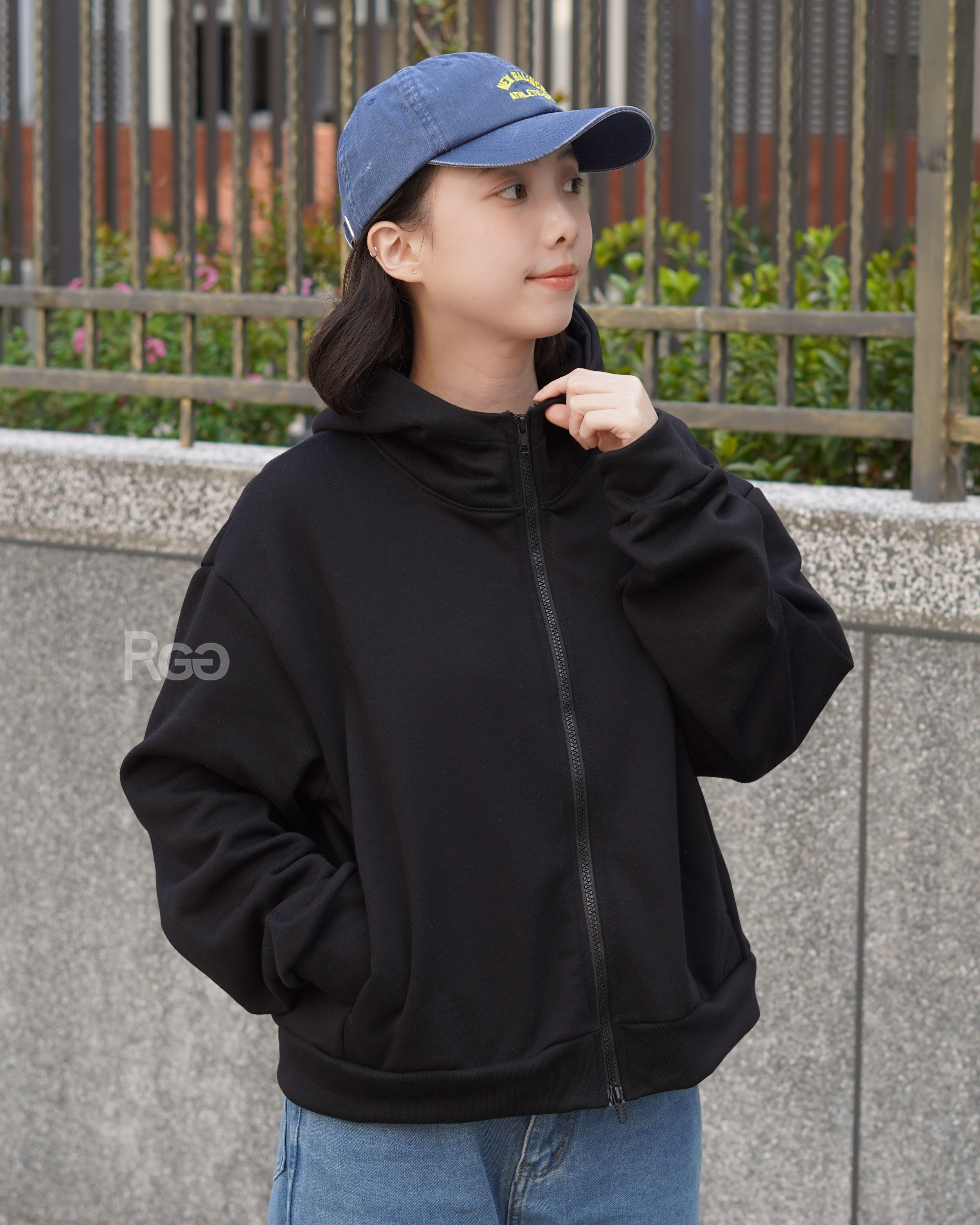 #11345 立領雙拉鍊連帽外套