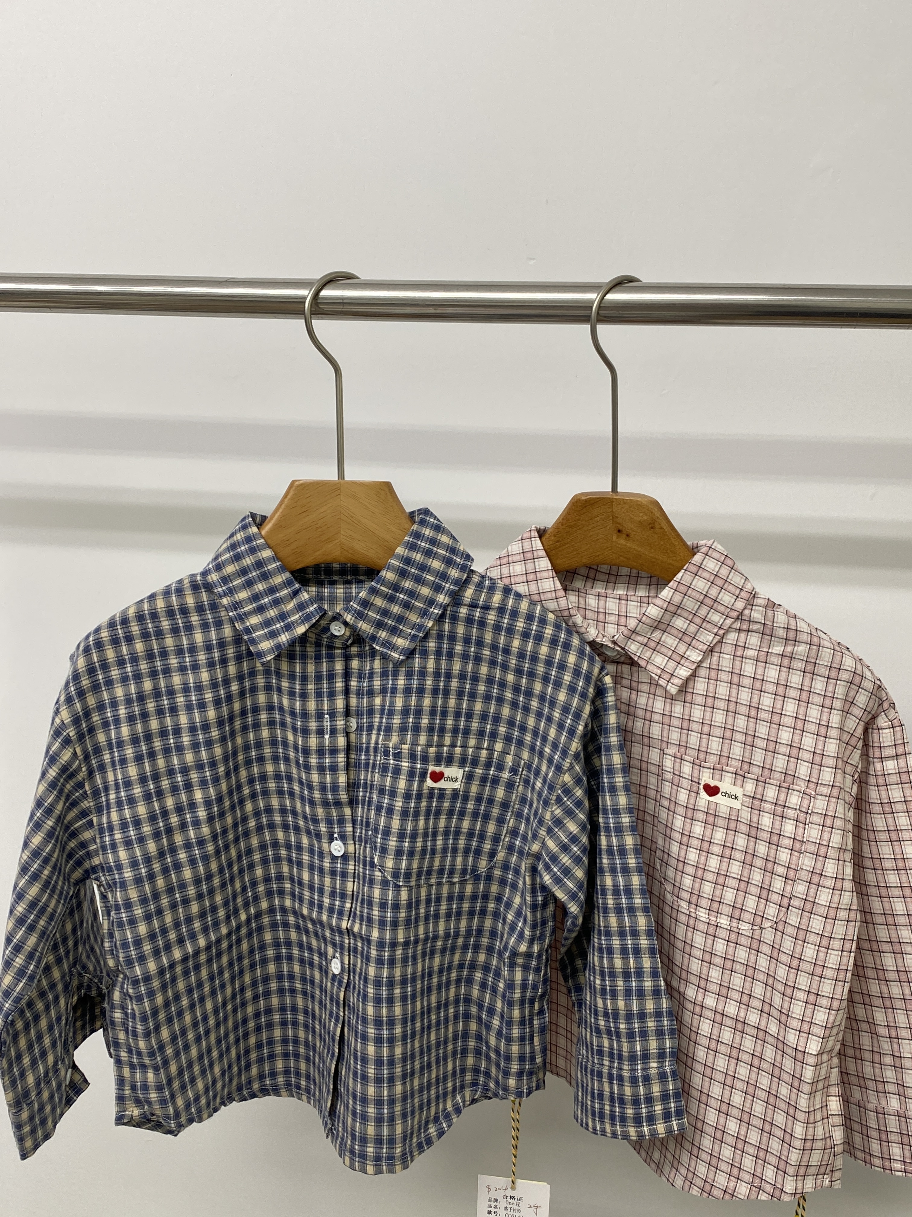 A04430愛心小標格紋襯衫