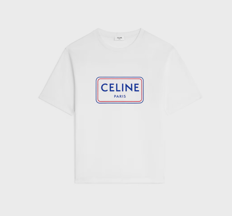 1DA0313-042 [CELINE] Loose T-Shirt in Cotton Jersey Optic White/Red/Denim Blue #RX0IA507Z.GHJ4 (BR)