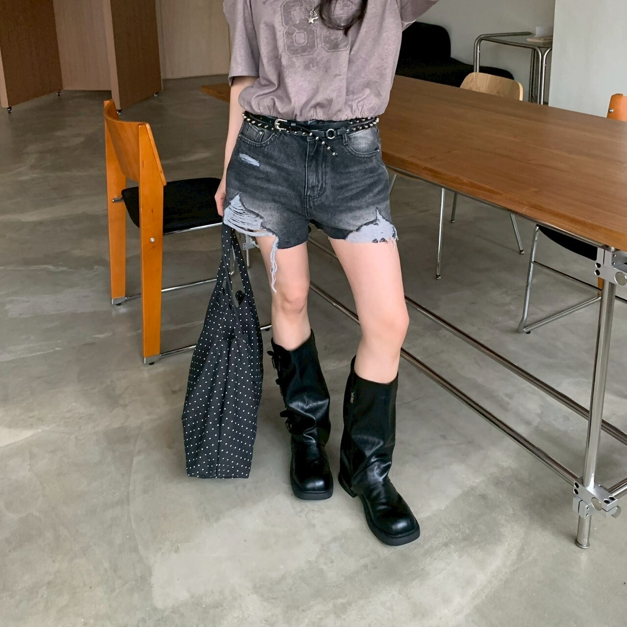 ISA_Y2K GIRL 朋克個性破壞感抽鬚牛仔短褲_63016