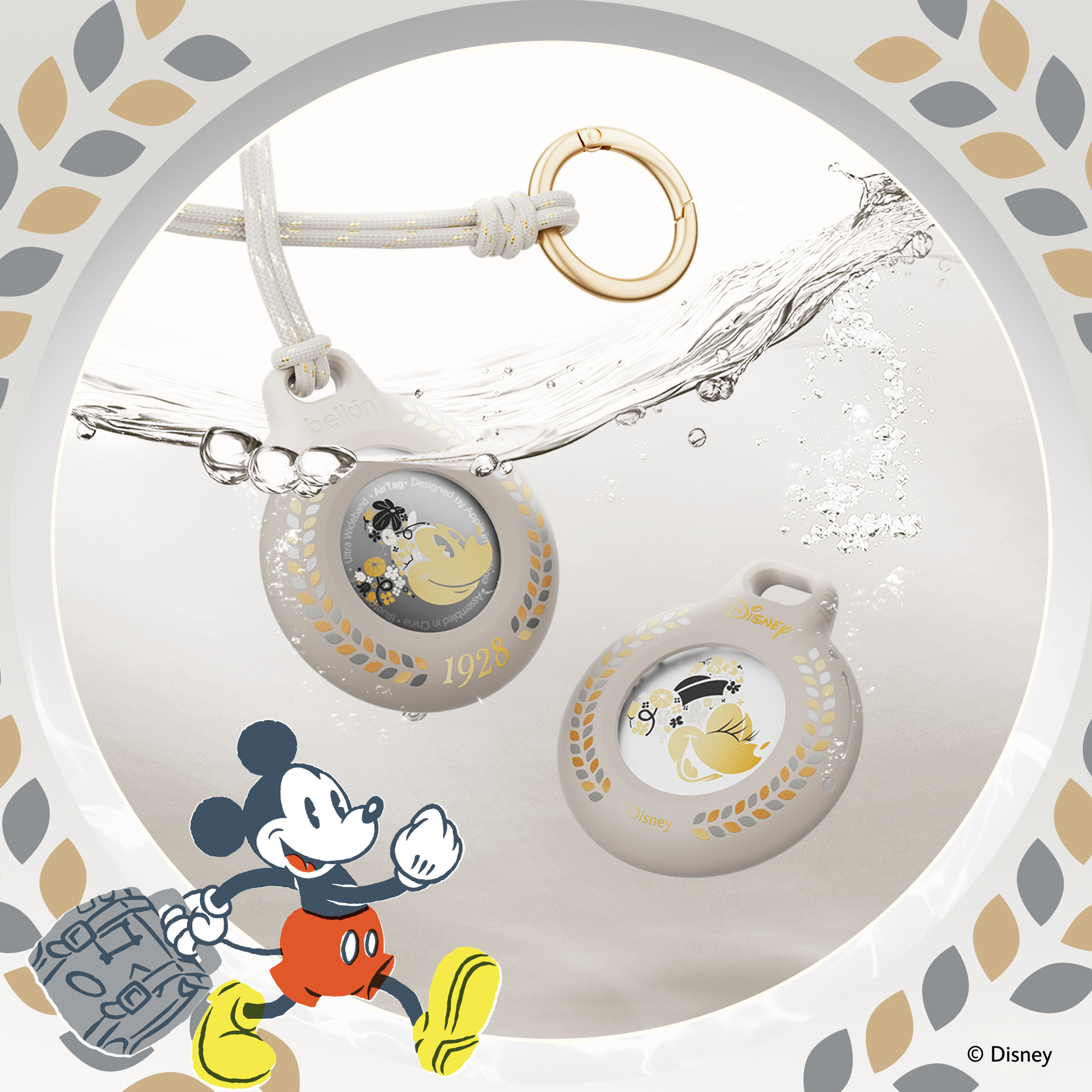 AirTag 專用防水護殼連束帶及鎖匙扣 (米奇, 迪士尼系列)